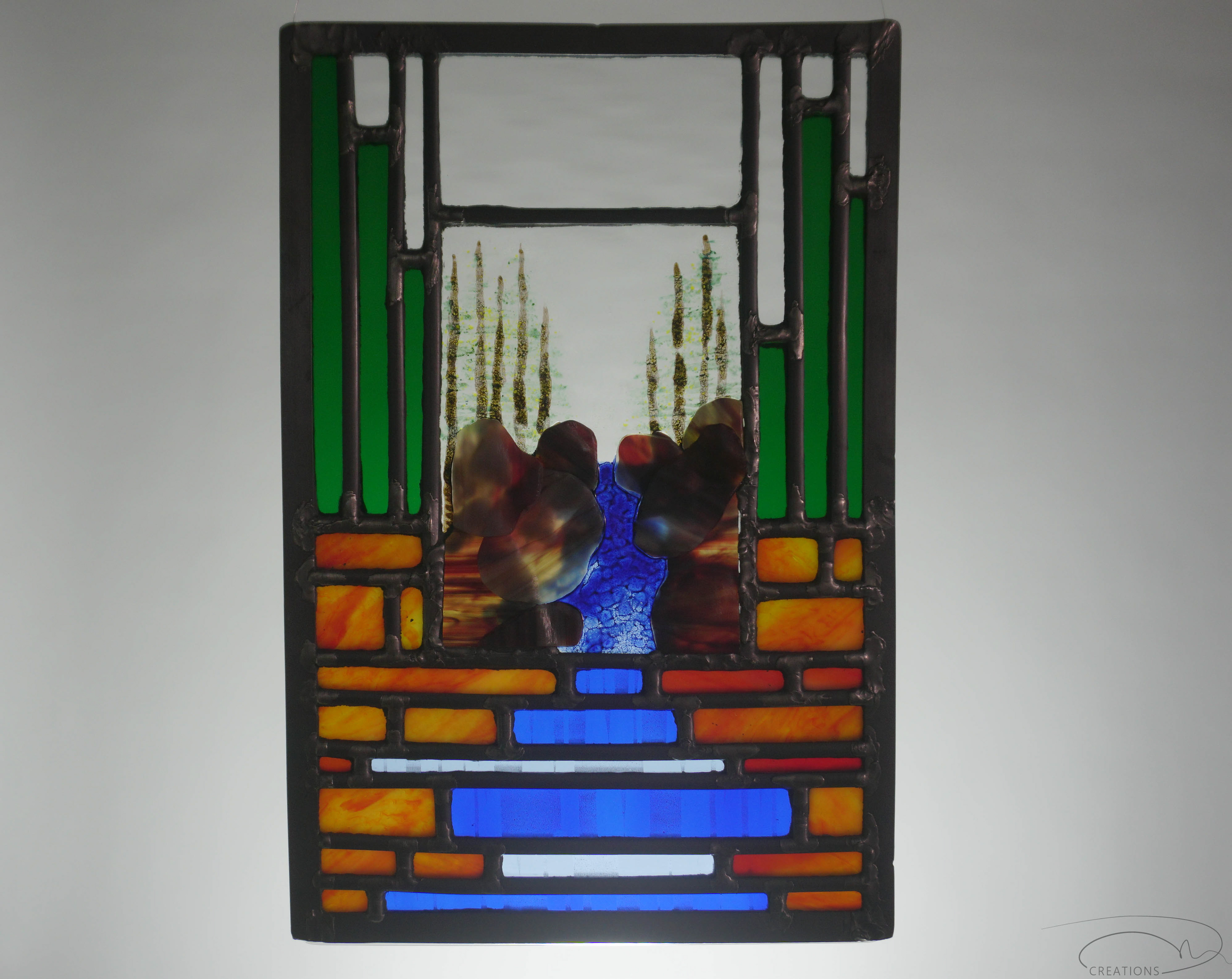 Stained glass panel with kilnwork.