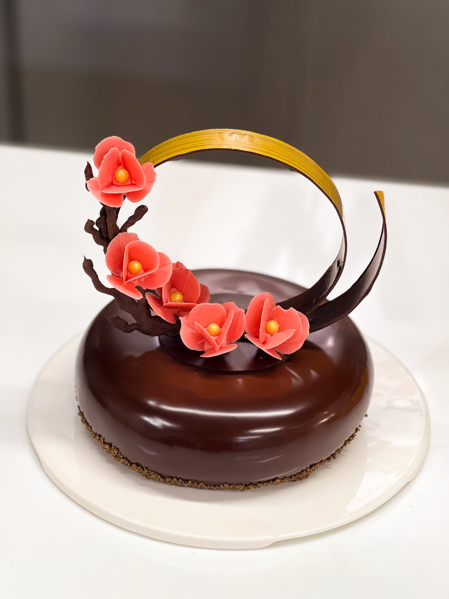 Sacher Chiffon Sponge | Cherry Marmalade | Bavarian Mousse | Crispy Streusel | 70% Couverture Mousse