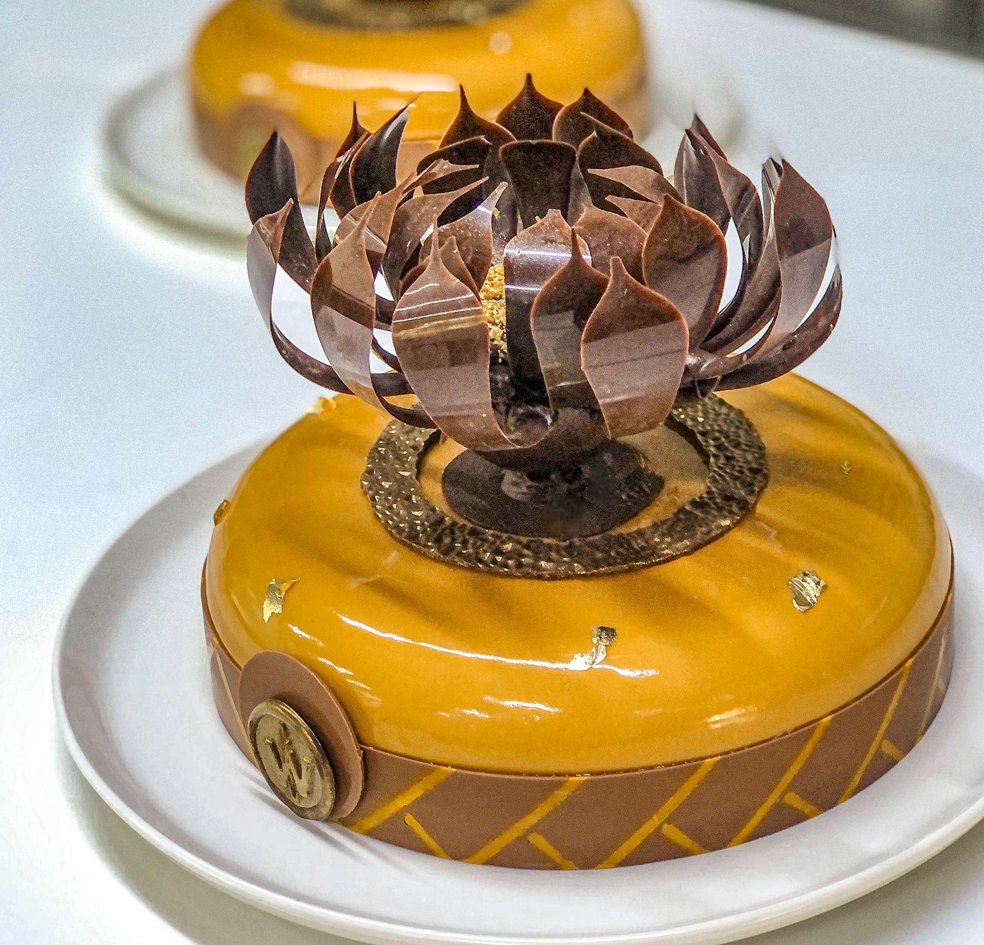 Cocoa Pain De Gene | Feulittine Crunch | Vanilla Coffee Creme | Caramel Gold Glaze