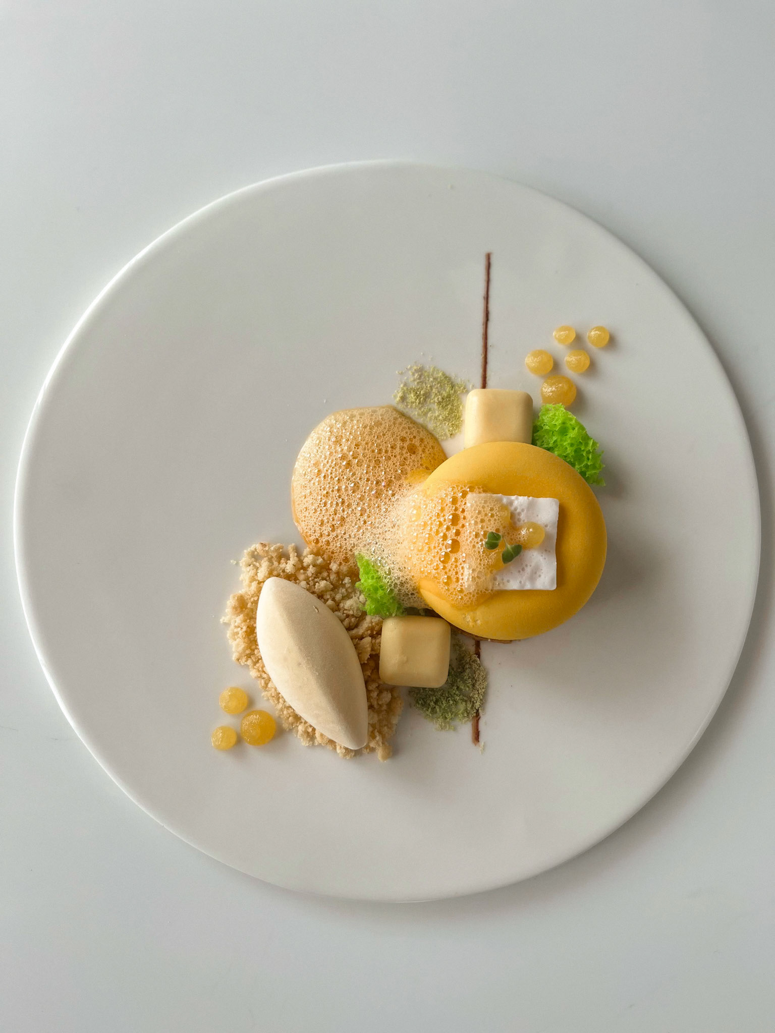Coconut Dacquoise | Mango Mousse | Passionfruit Cremeux | Passion Chilli Foam | Coconut Milk Jelly | Passionfruit Gel | Coconut Streusel | Microsponge | Mango Icecream | Coconut Sable