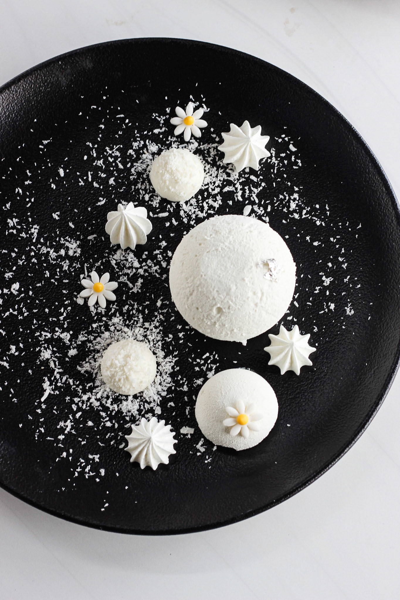 Coconut Mousse | Coconut Dacquoise | Coconut Streusel Coconut Jelly | Meringue Kisses | Velvet Spray