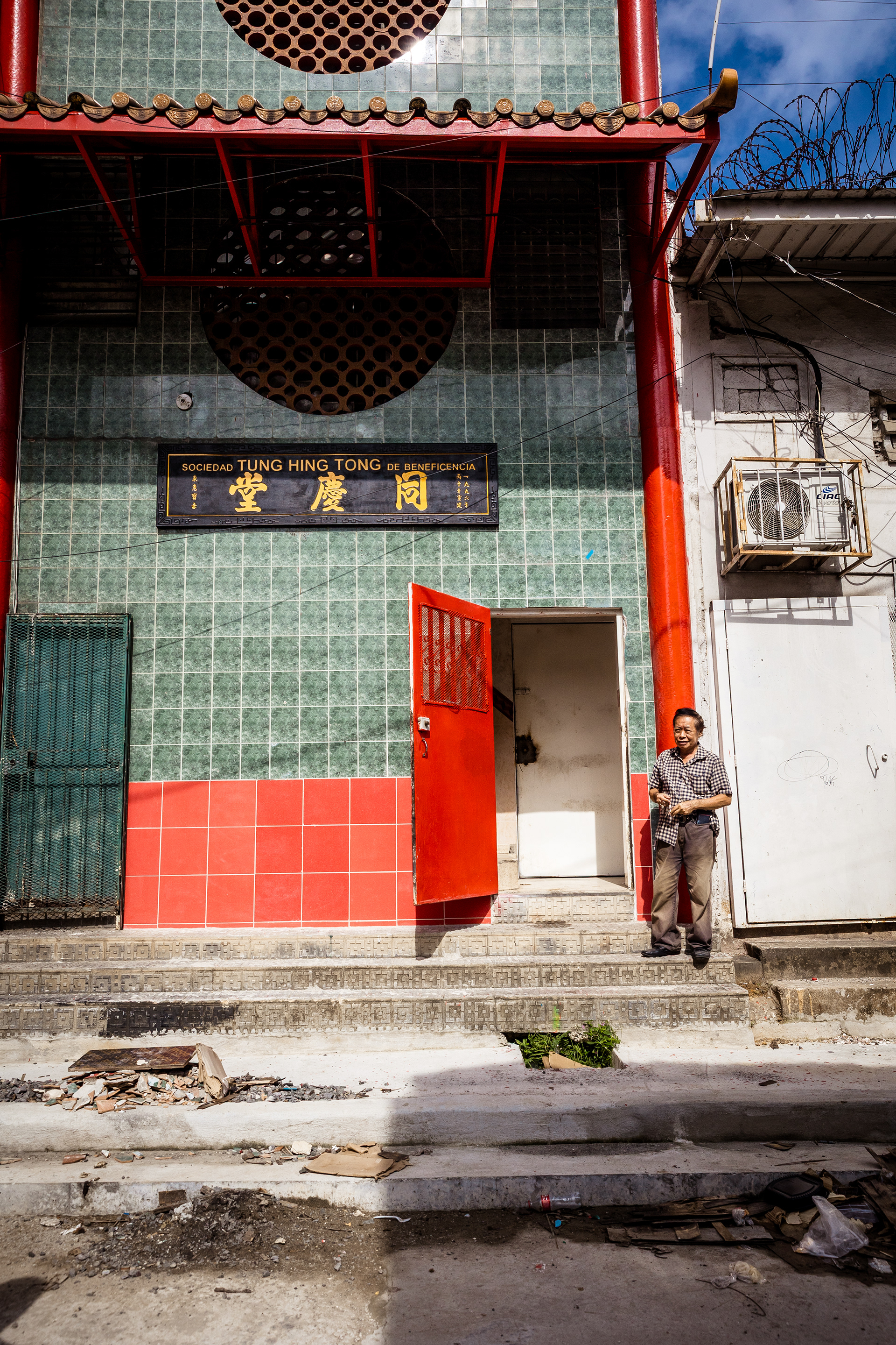 Juan Tam, a historian of Chinese-Panamanian culture, stands outside a second temple recently established in Chinatown, Casco Antiguo.