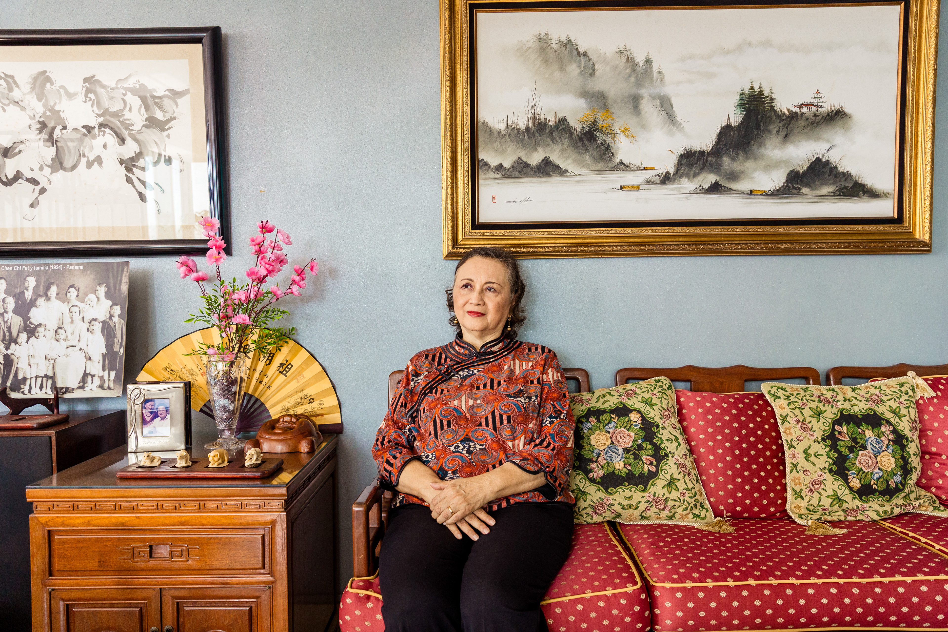 Berta Chen, author, editor, translator, entrepreneur, researcher, and compiler, has written several books on the history of the Chinese community in Panama. Pictured at her home in Panama City. July 21, 2025.