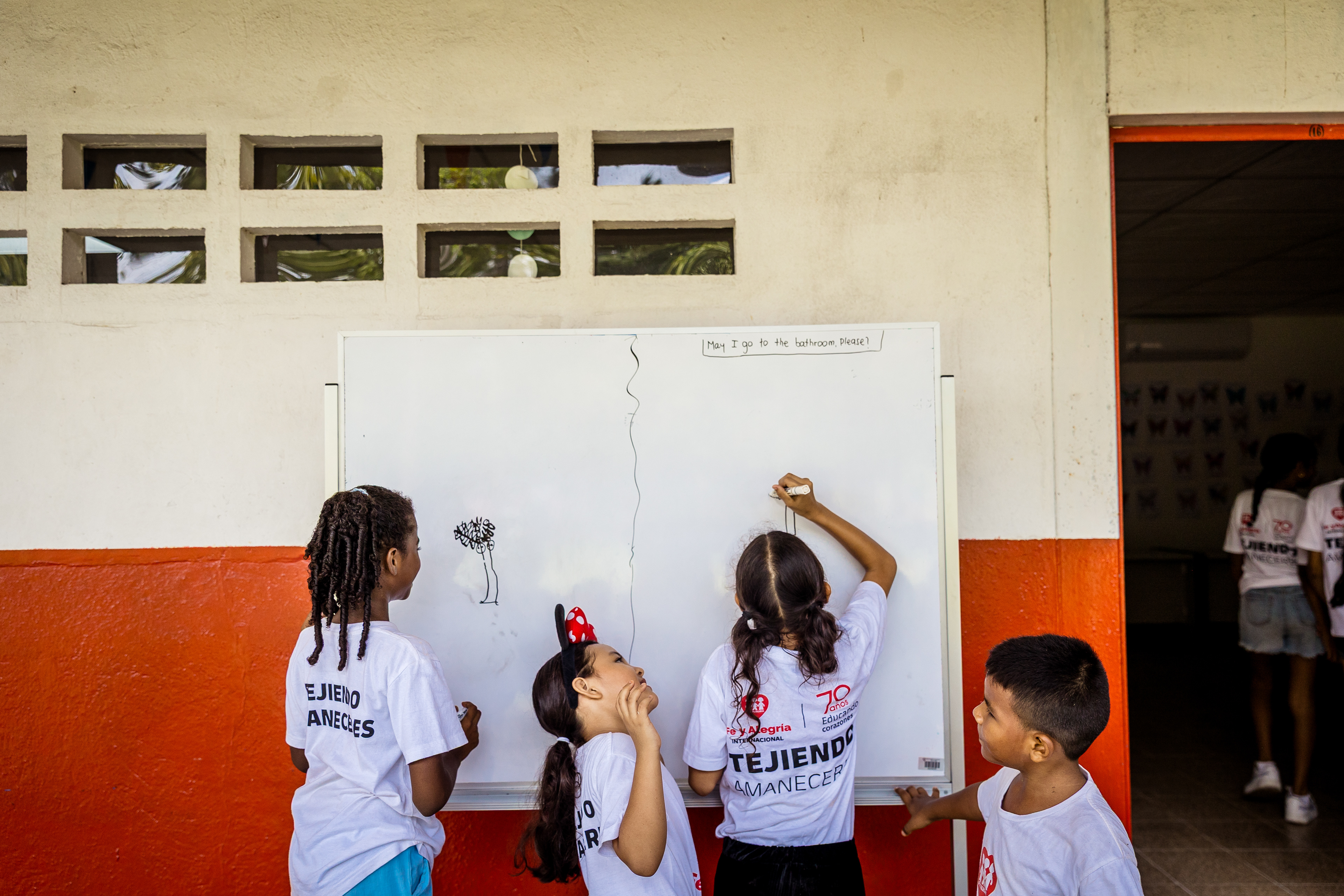 Children take part in activities organized by the Fe y Alegría shelter, which supports migrants expelled from the U.S. and relocated to Panama under the Trump administration’s 2025 deportation policy. Panama City, Panama. July 26, 2025.