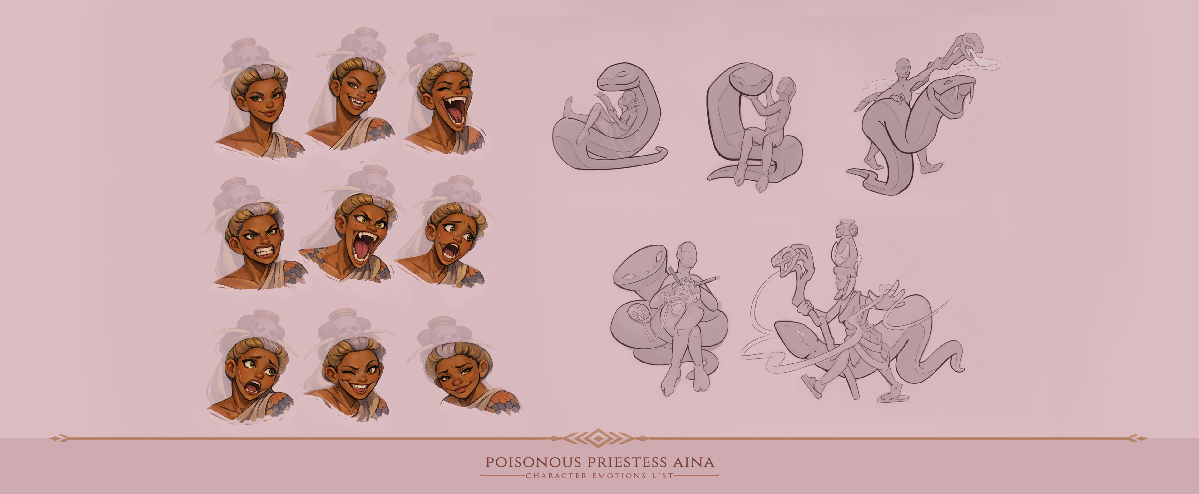  facial expressions sheet, "daily routine" poses sketches