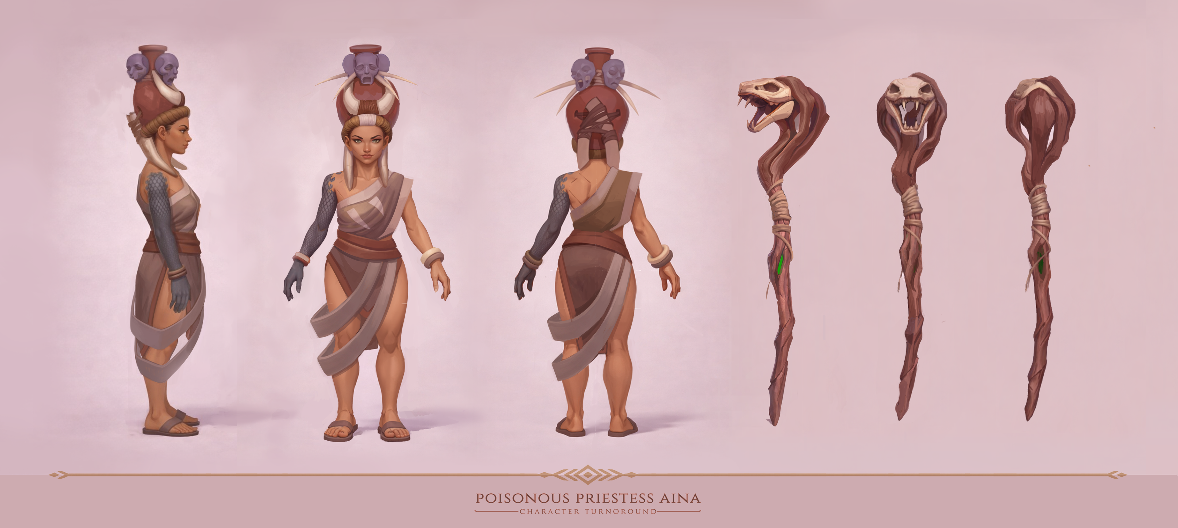  character design and prop design (ritual staff) turnaround