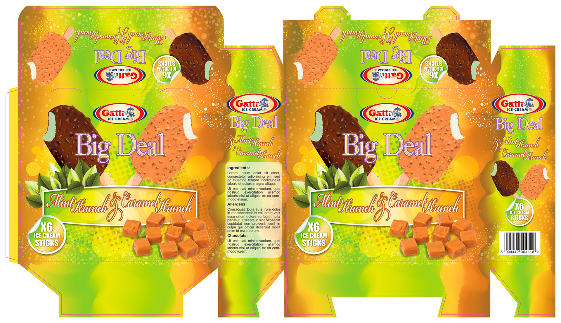 Mint & Caramel Krunch Ice Creams - X6 Pack with Dieline