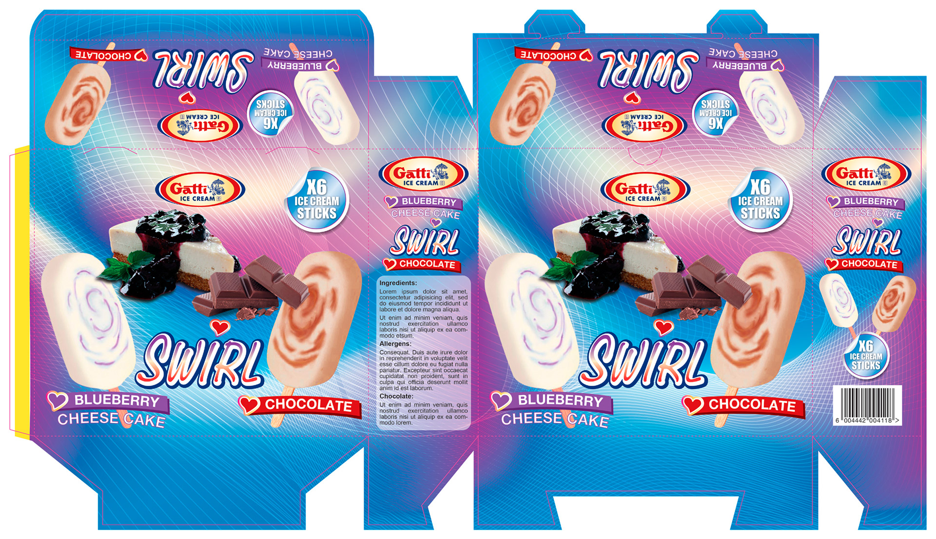 Blueberry Cheese Cake & Chocolate Swirl Ice Creams - X6 Pack with Dieline