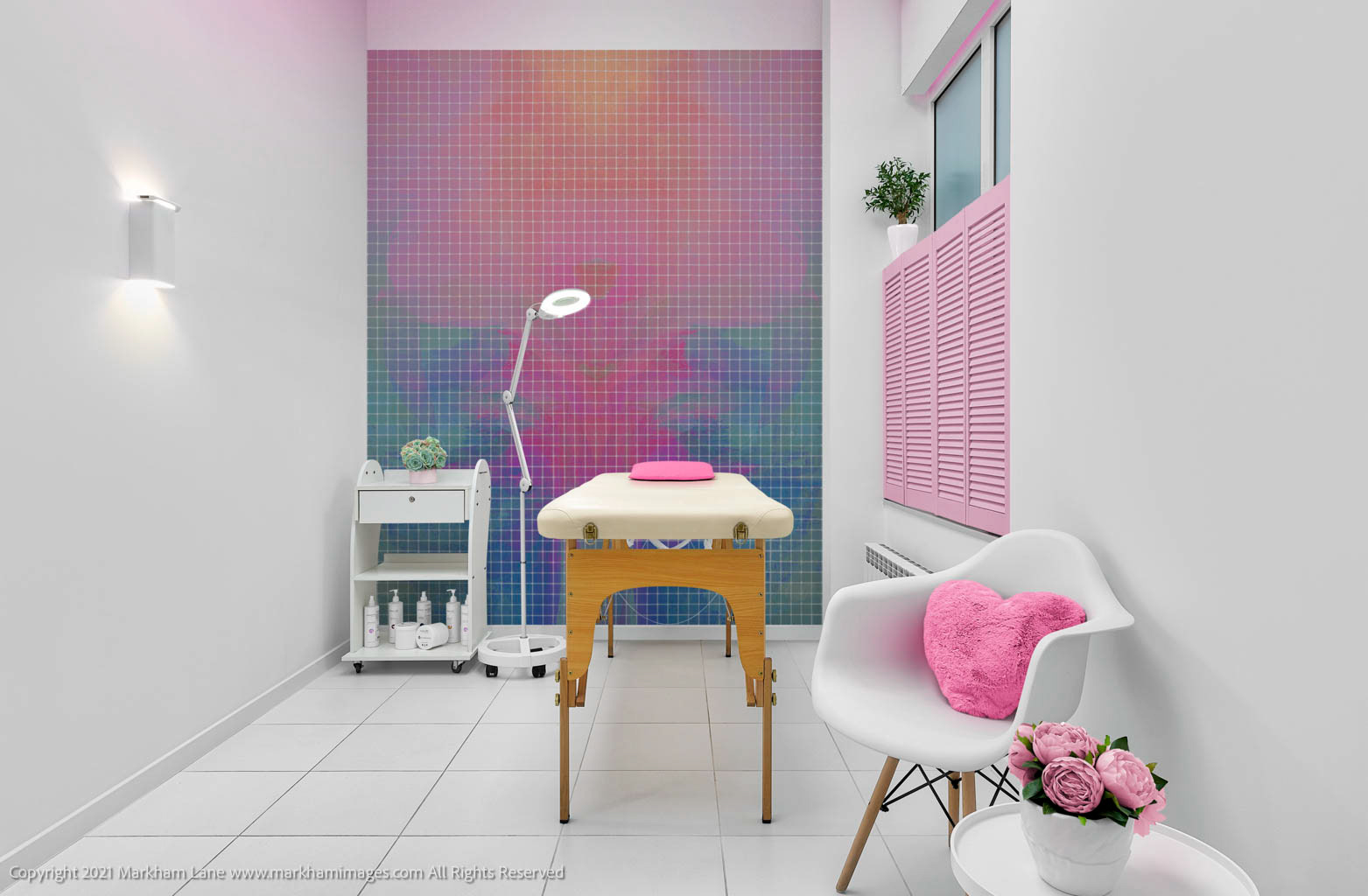 Create tranquility using an original artwork by Markham Lane printed on wallpaper or mosaic resin tiles.