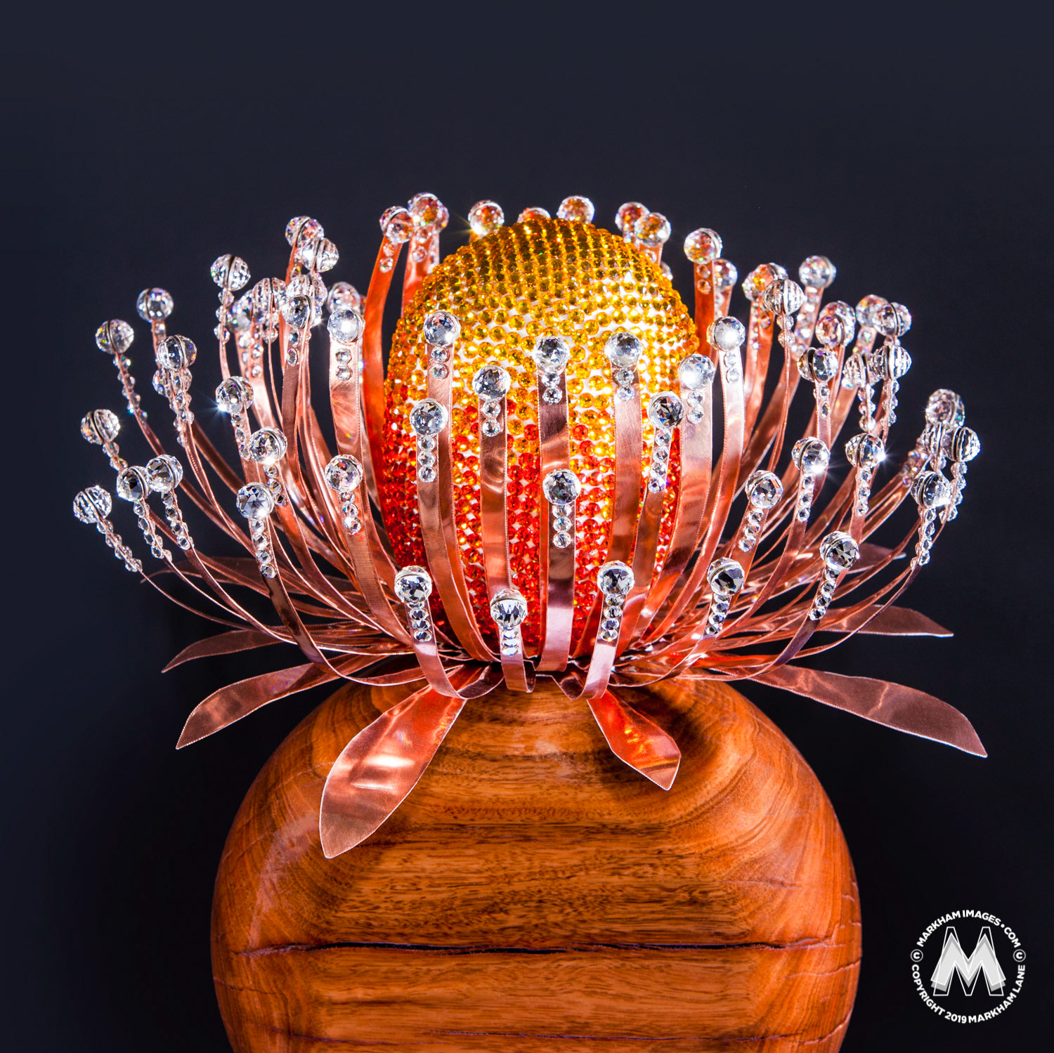 Crystal Sunrise Banksia on and ironbark base, designed by Markham Lane for Thy Kingdom Come.