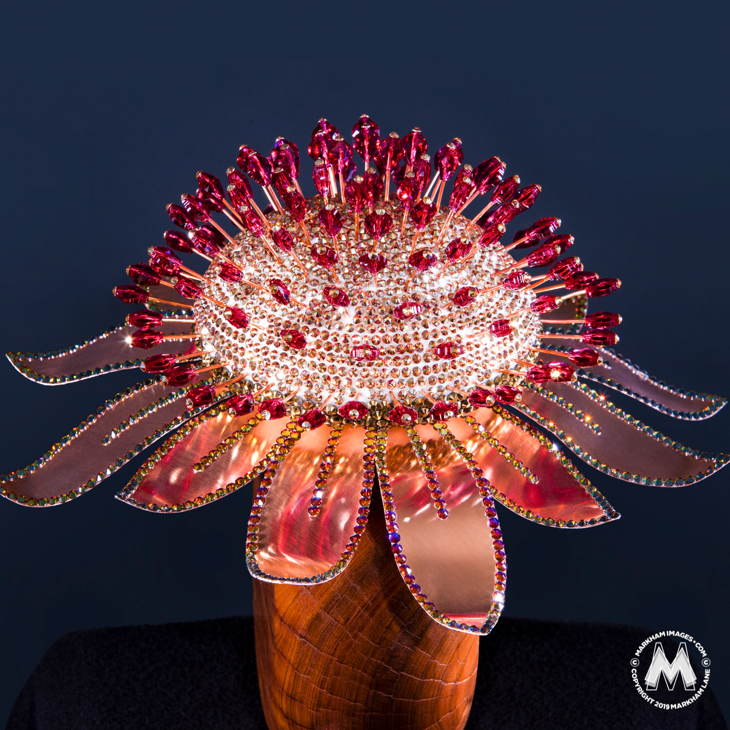 Baroque Crystal Waratah on an ironbark base, designed by Markham Lane for Thy Kingdom Come.
