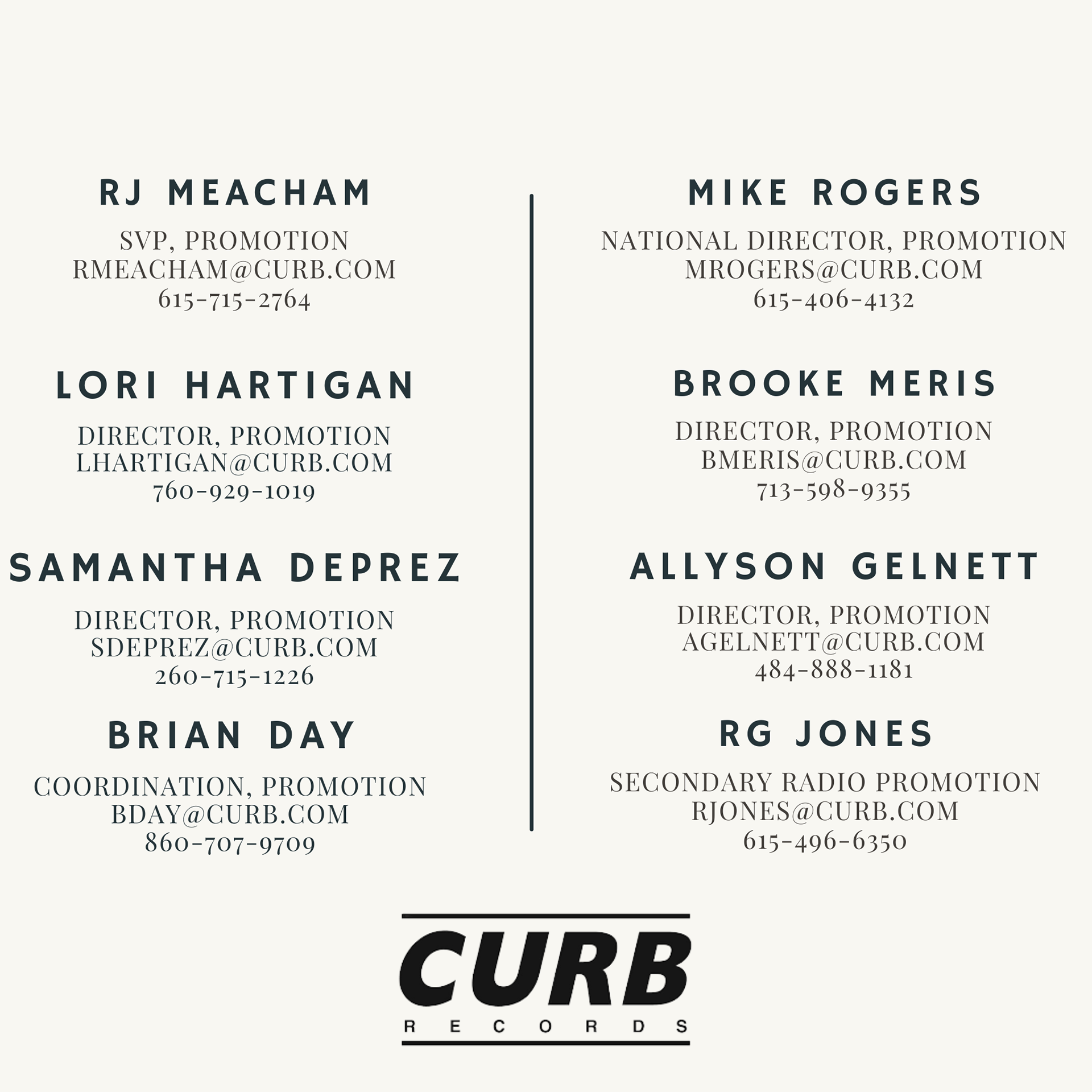 Curb Records, Nashville promotion team branding.