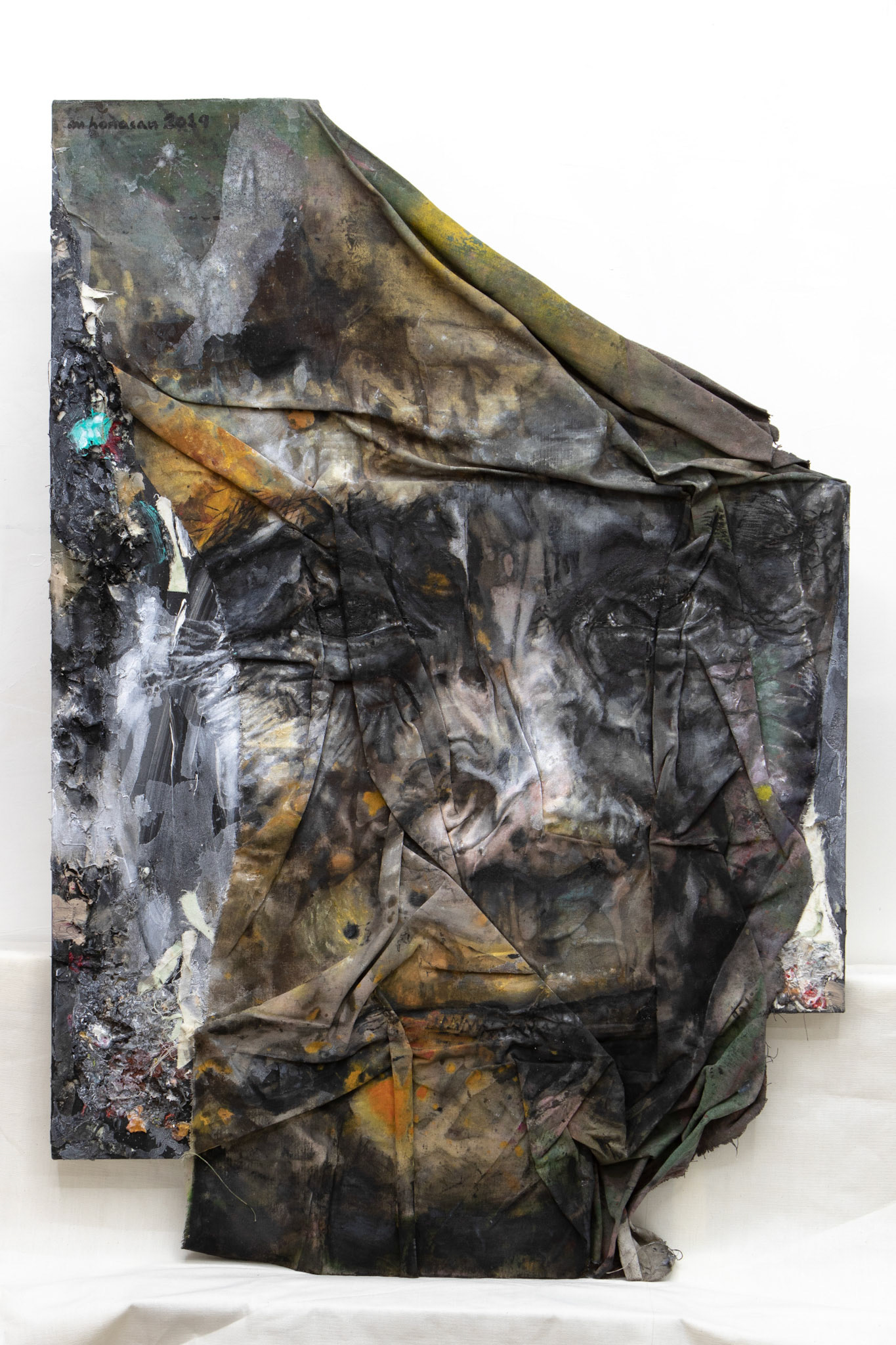 “Watchman” mixed media on shaped canvas 48” x 12”, 24” x 24”, 12” x 12”