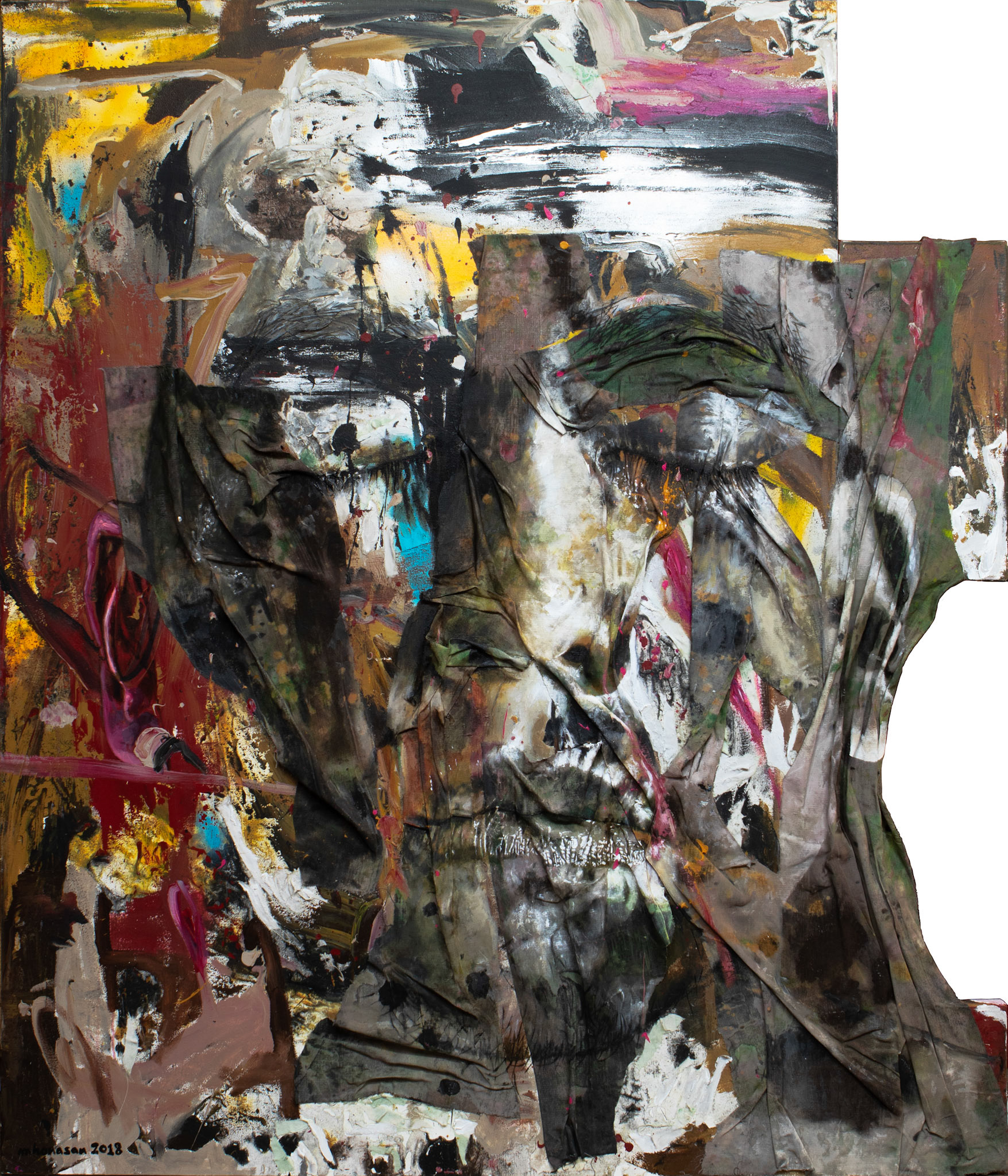 “Bautismo” mixed media on shaped canvas 84” x 60”, 24” x 12”, 12” x 12”