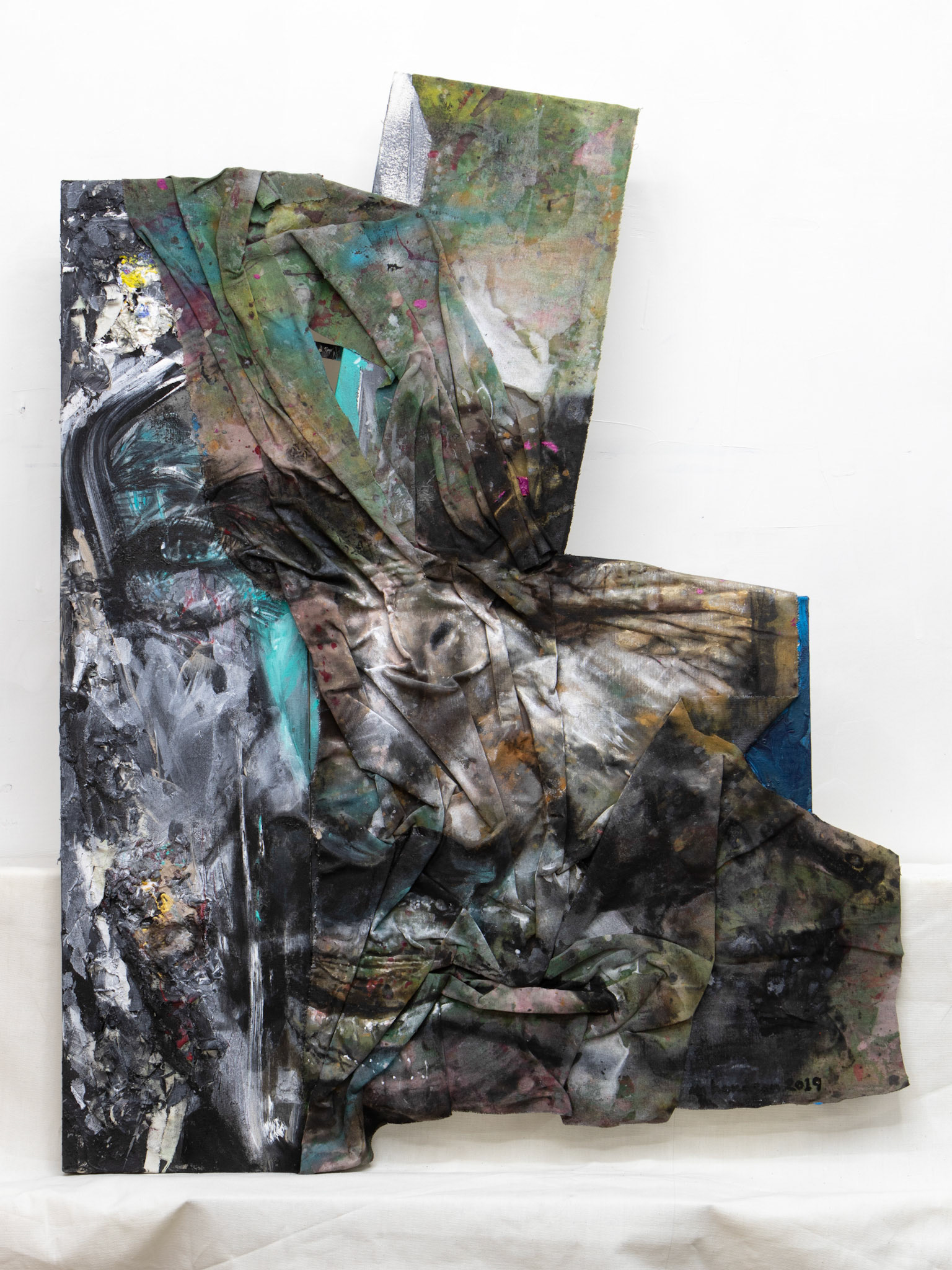 “Comforter” mixed media on shaped canvas 48” x 12” , 24” x 12”, 24” x 24”