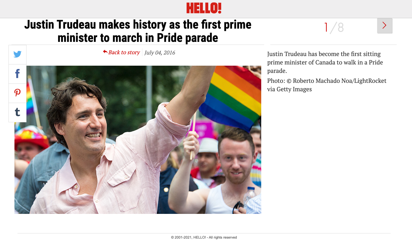 justin trudeau participando en pride parade. Fotografía de Roberto Machado noa publicada en medios de prensa