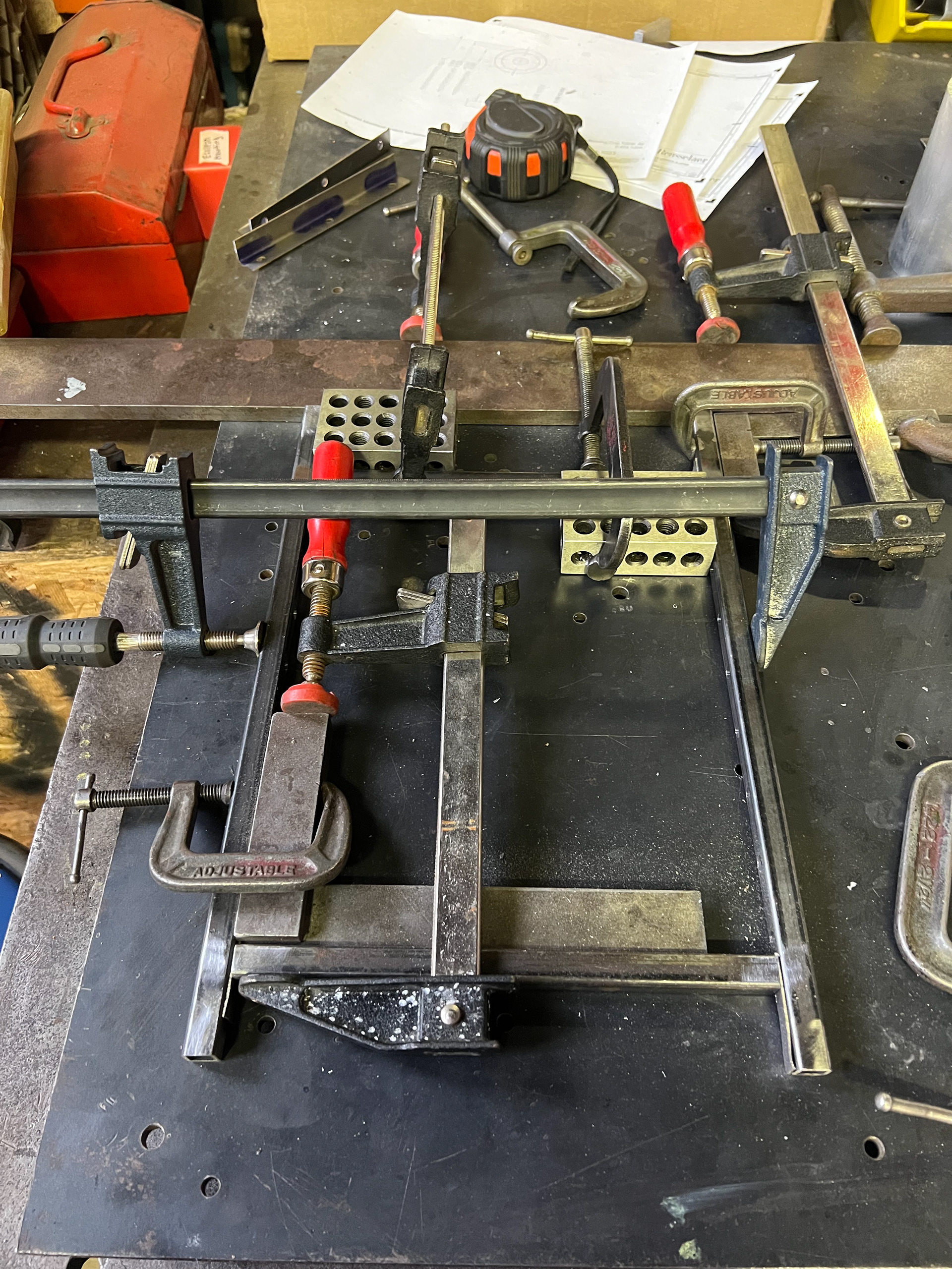 jigging the chassis side rails with the pedalbox frame pieces