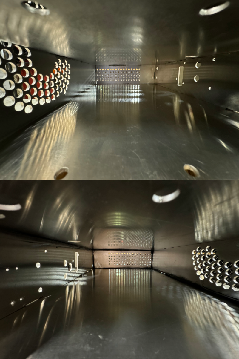 the inside of a segment bay before and after sealing seams