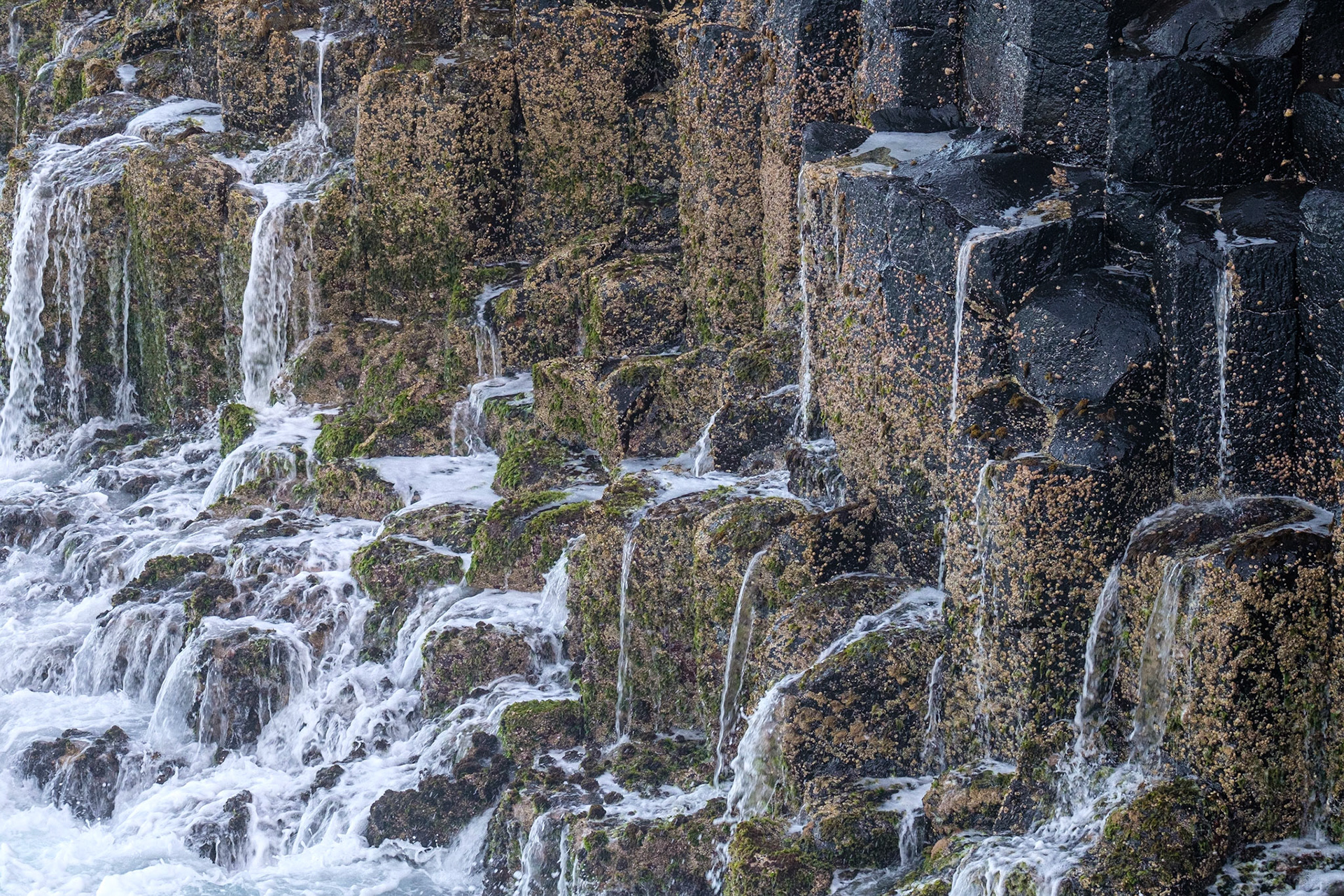 Wave wash running off the rocks