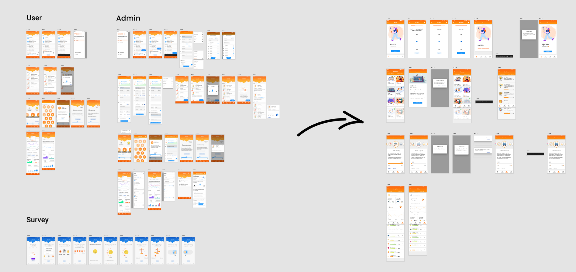 picture of the Master's thesis prototype of vibee to the left, and the MVP prototype on the right