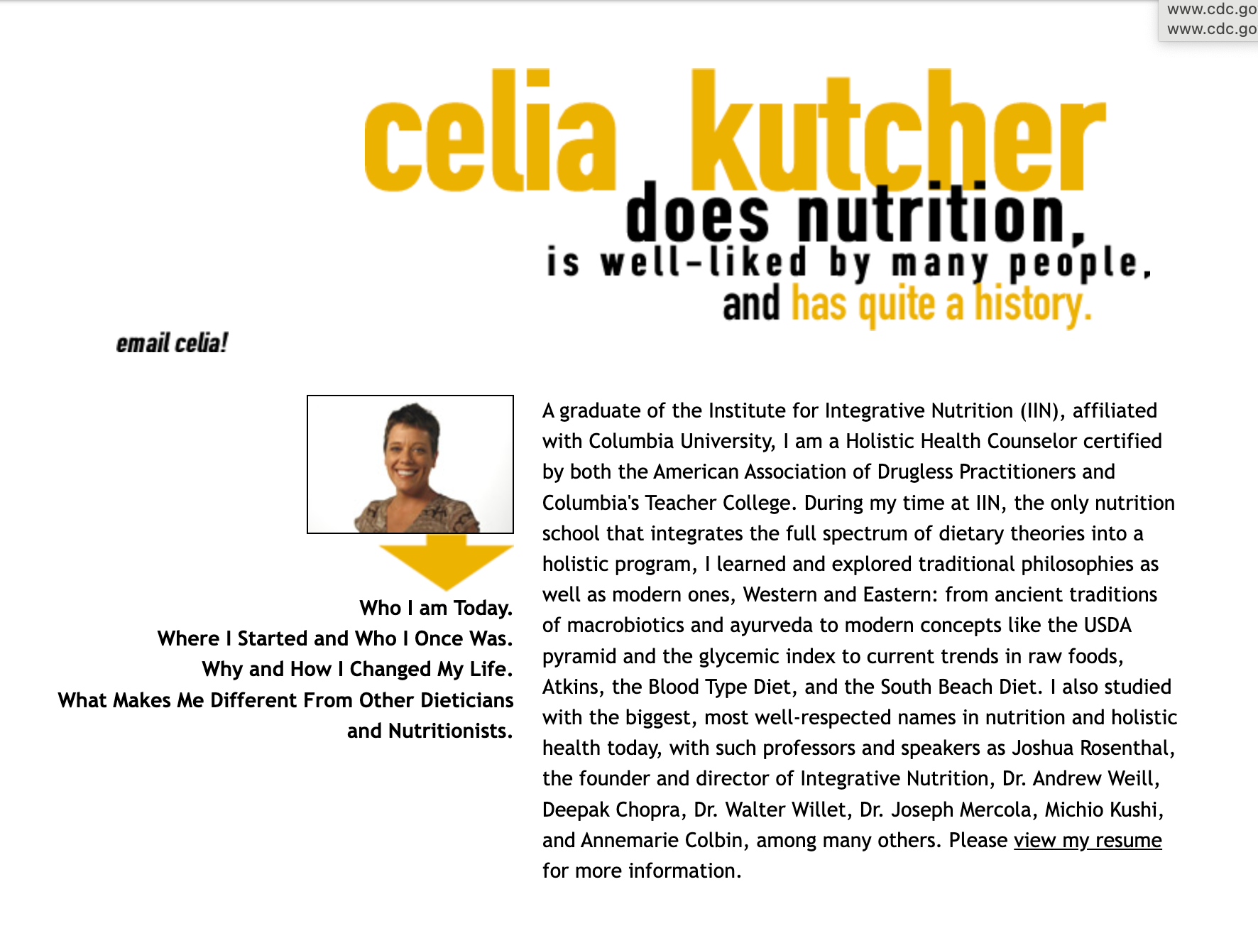 Celia Kutcher nutrition site, About page