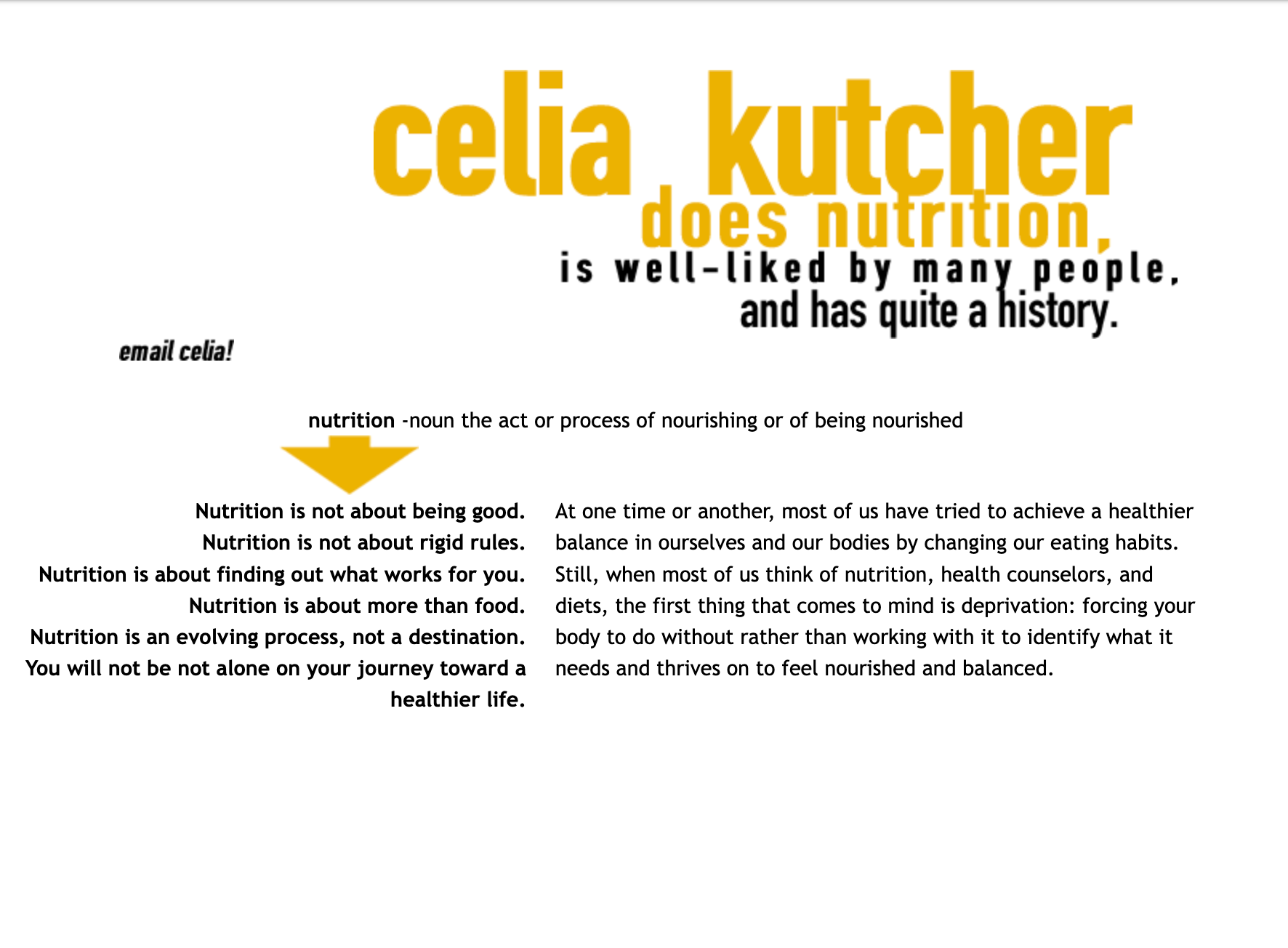 Celia Kutcher nutrition site, Services page