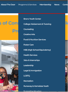 Detail of old menu navigation, The Door website