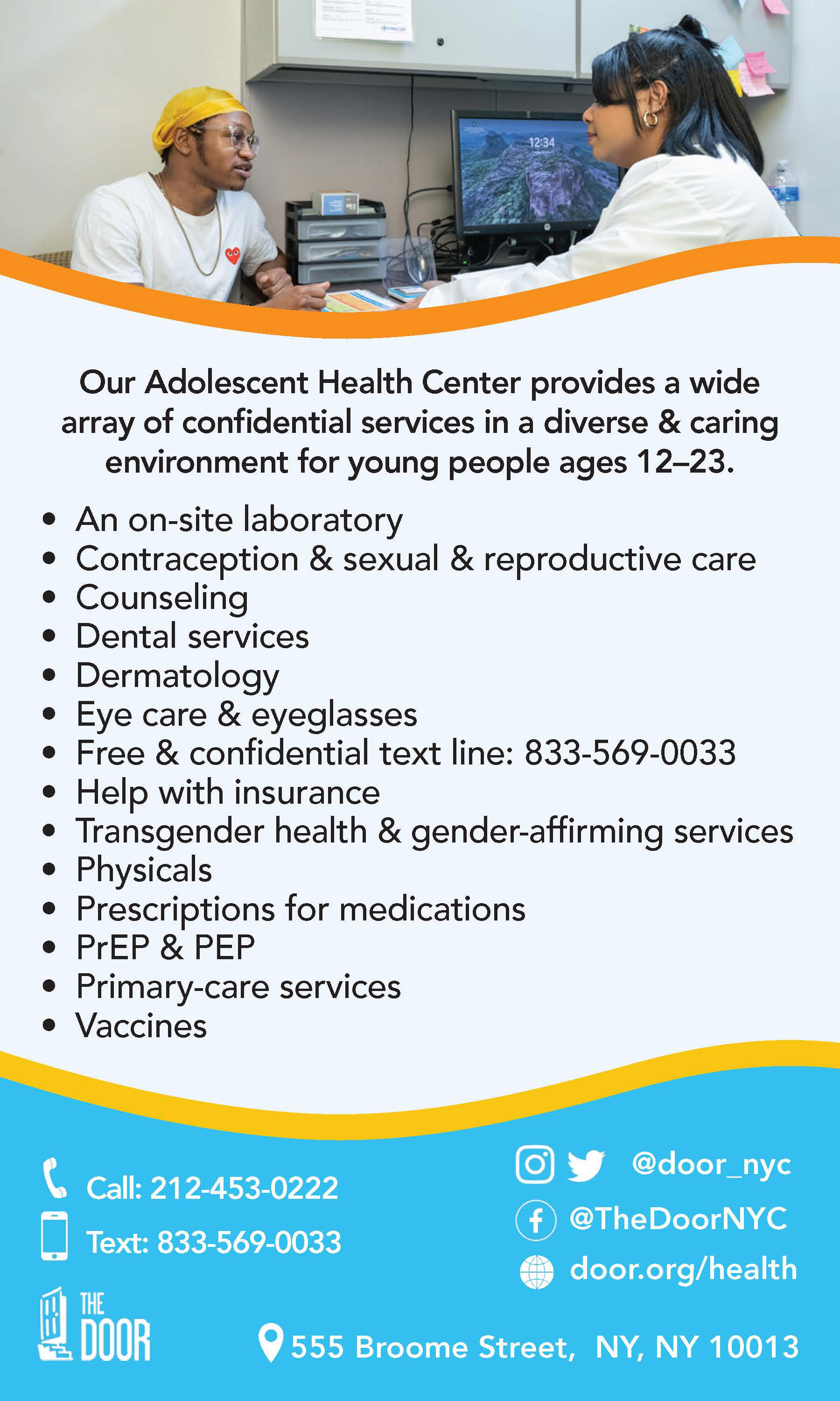 Adolescent Health Center palm card, ENG.