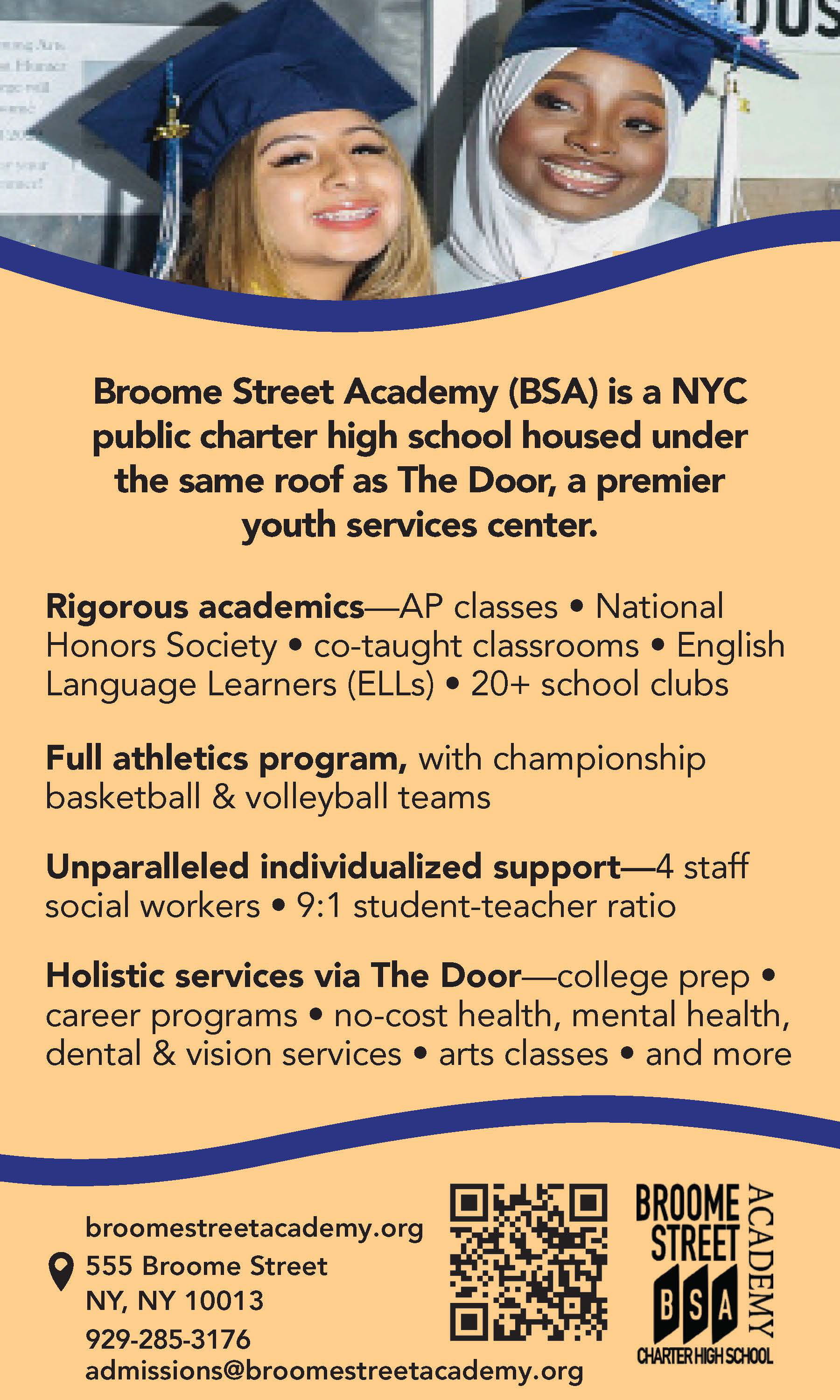 Broome Street Academy palm card, ENG.