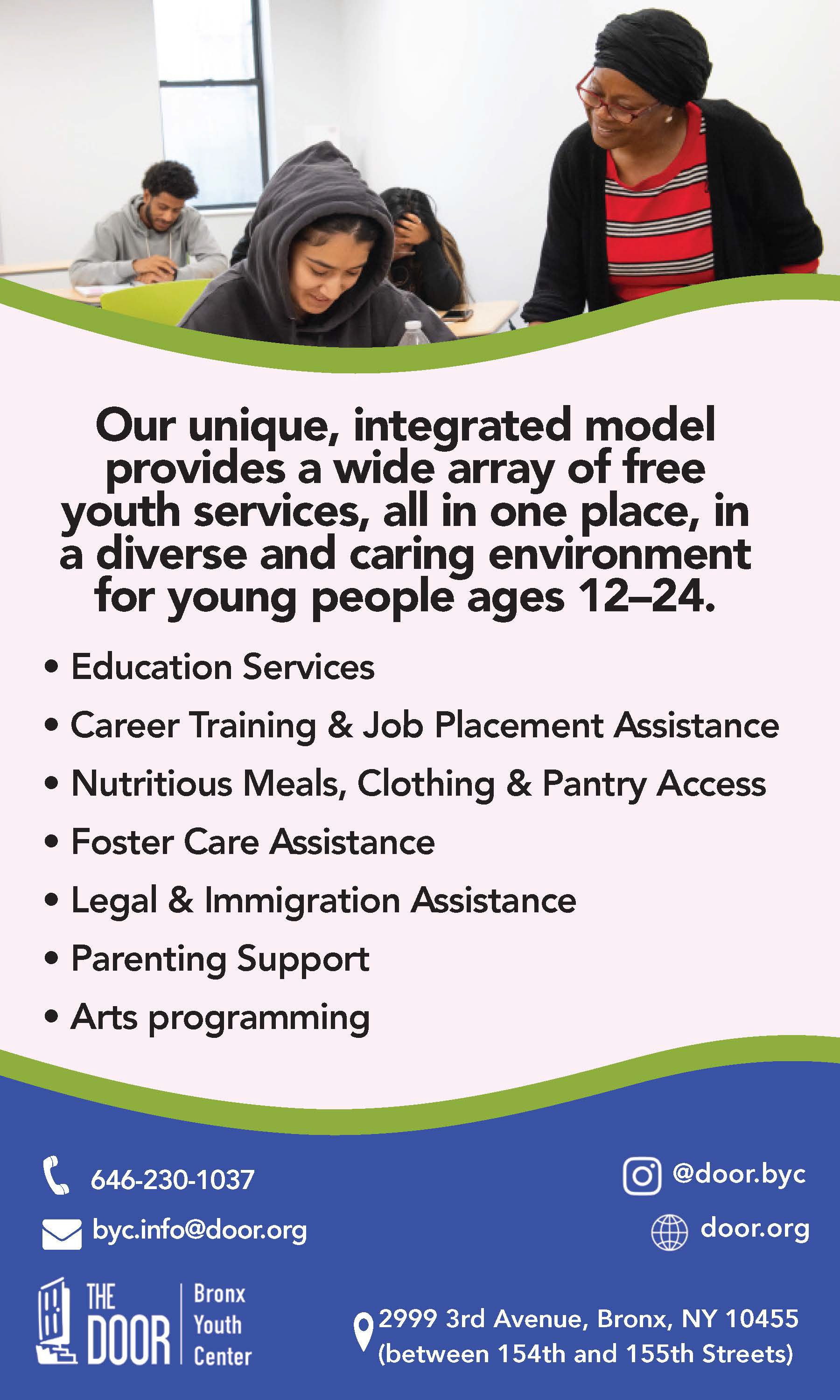 Bronx Youth Center palm card, ENG.