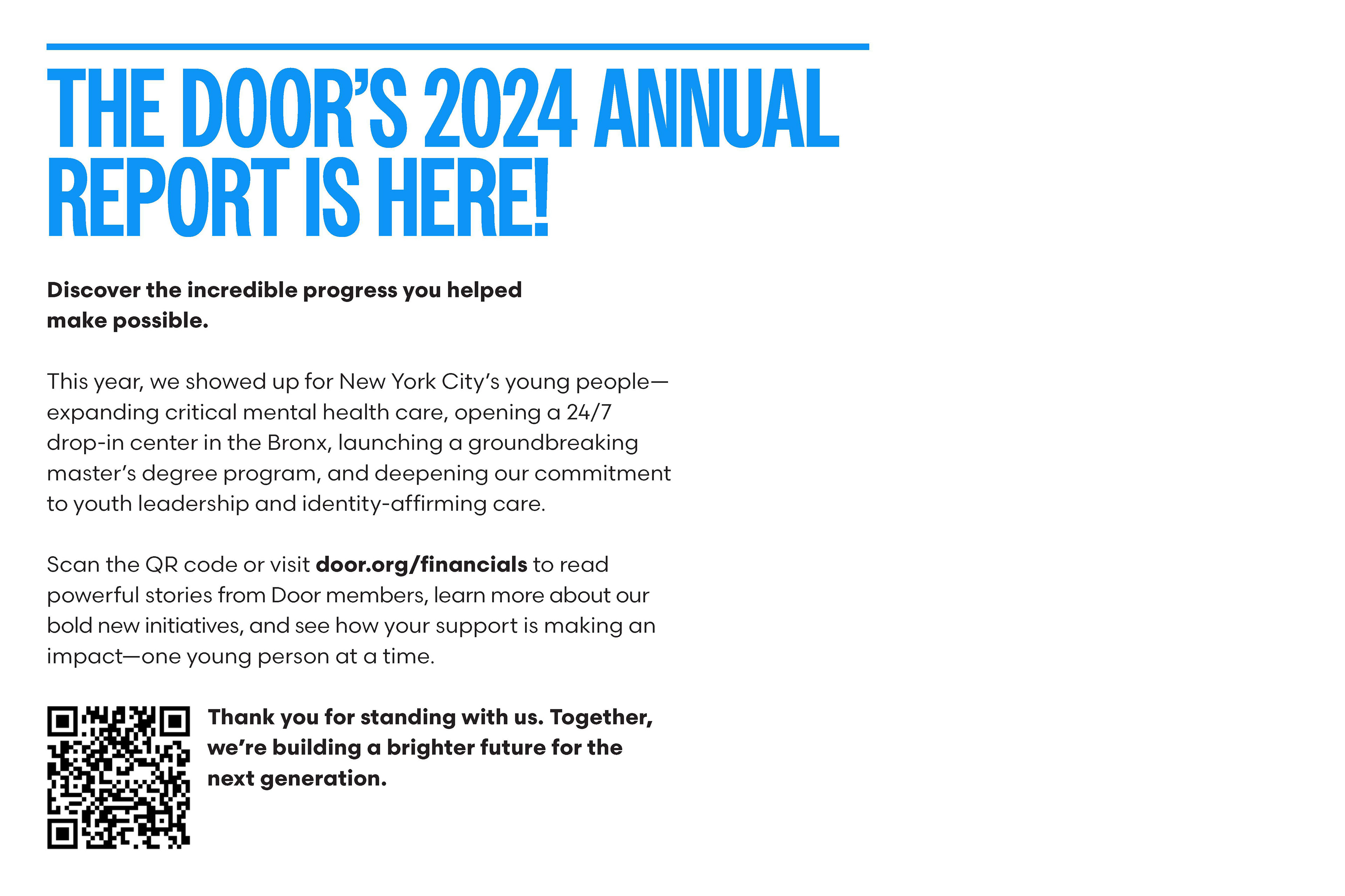 The Door 2024 Annual Report Print Postcard Mailer, back