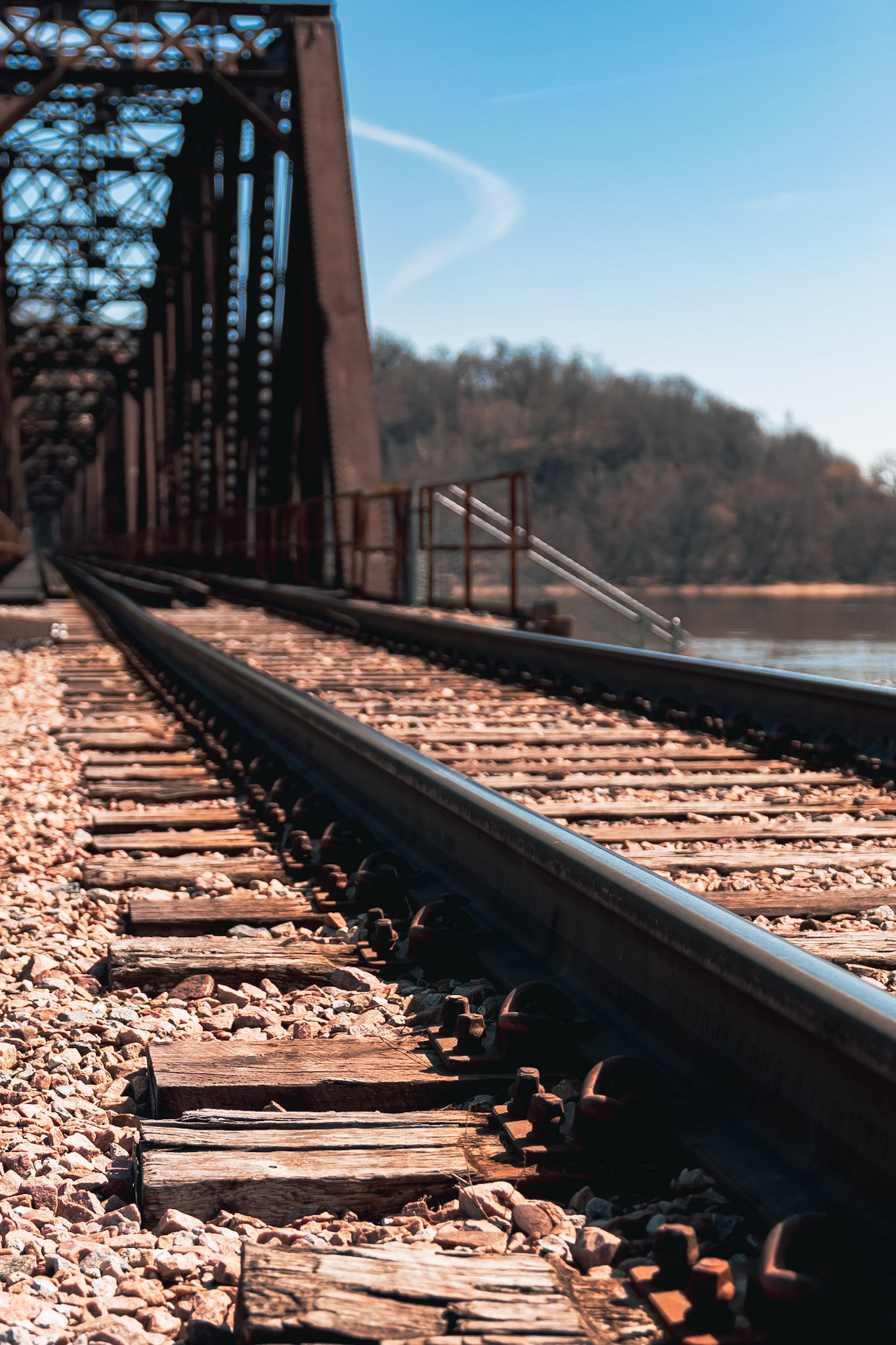 Rail road tracks over the Mississippi River in Dubuque, IA.