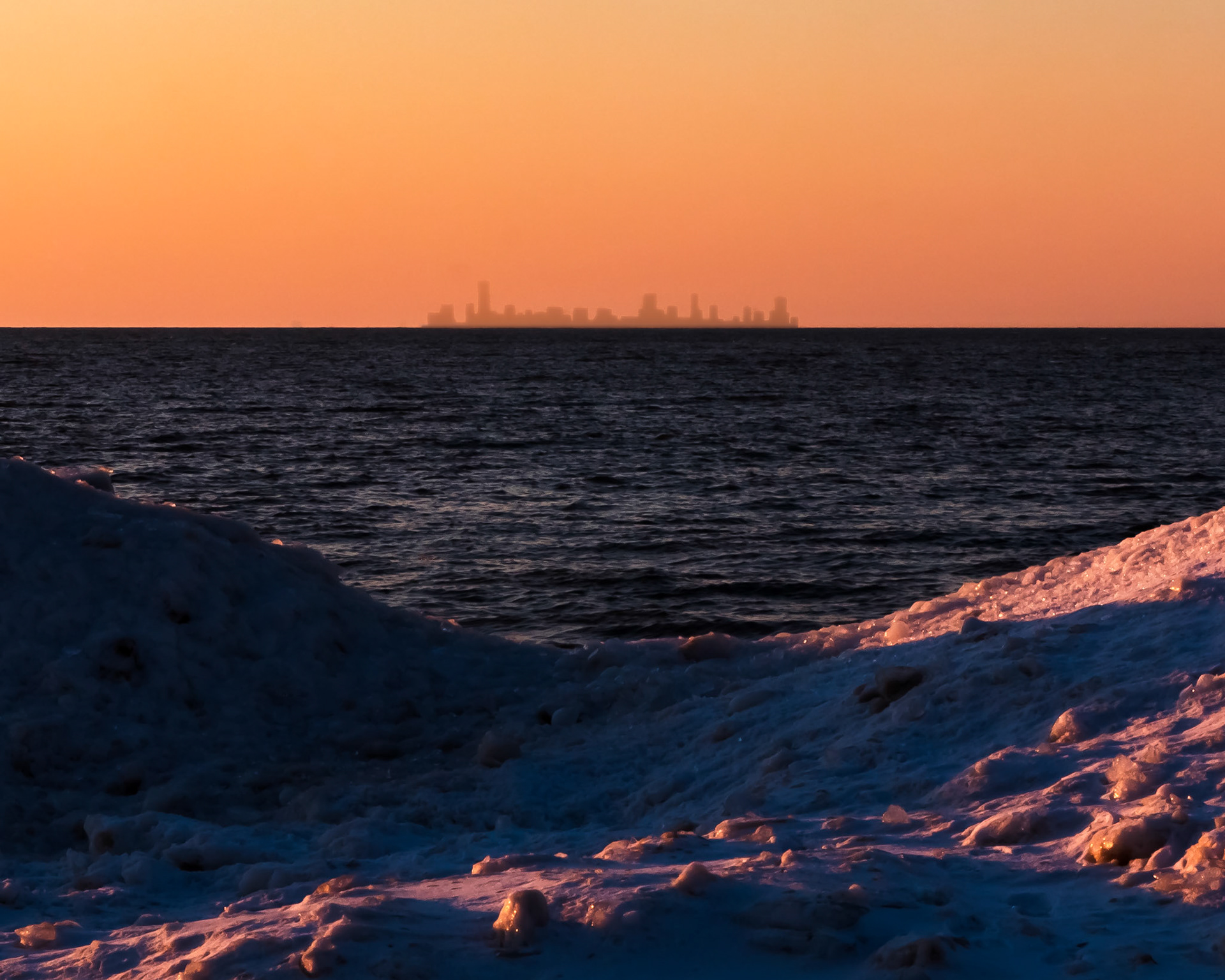 Chicago skyline from West Beach in Dunes National Park.