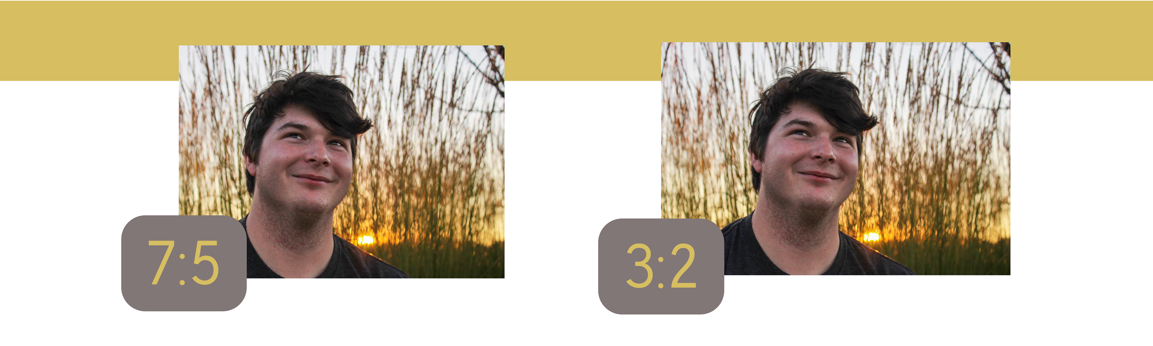 7:5 aspect ratio and 3:2 aspect ratio applied to a headshot.