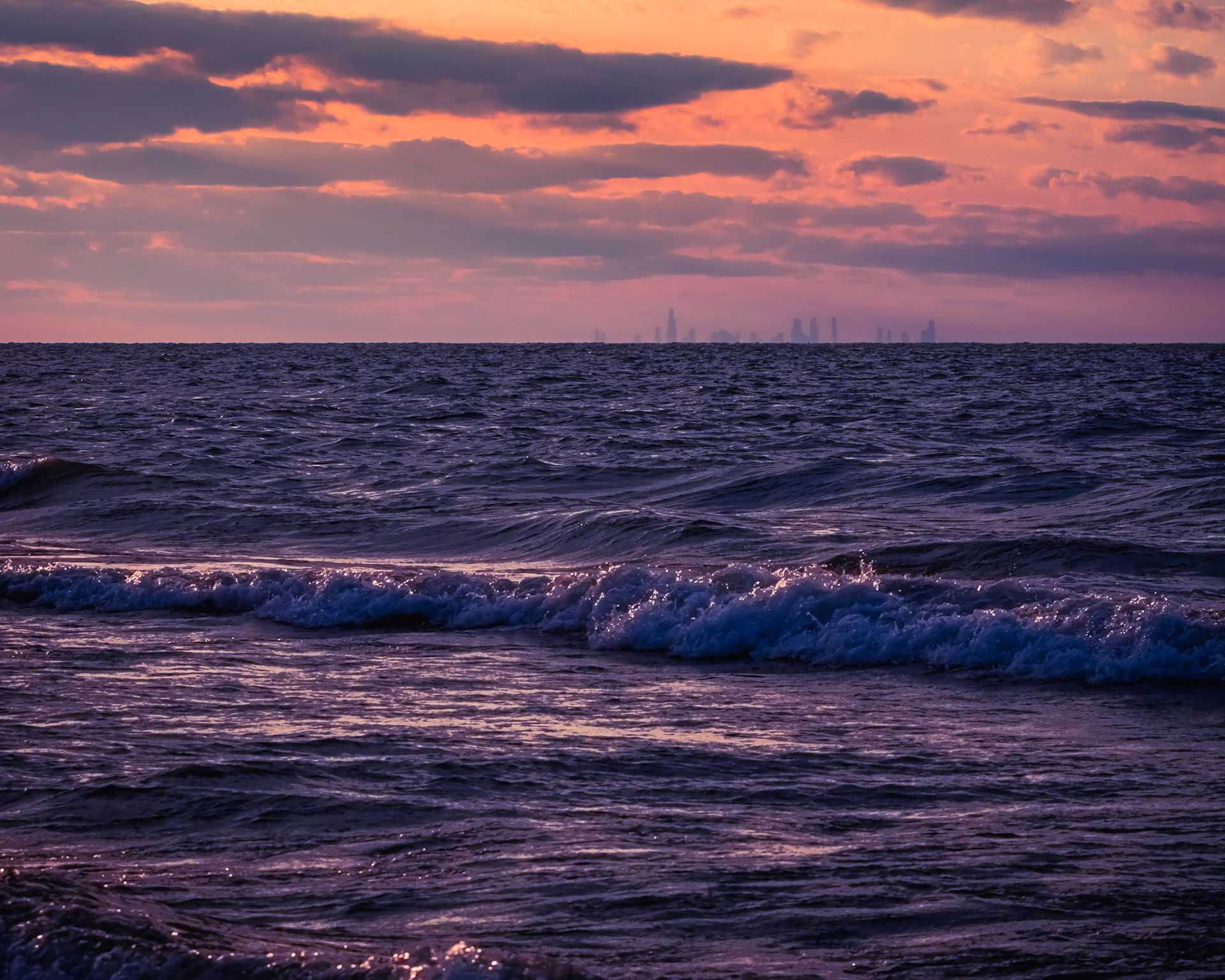 Chicago skyline from Dunes National Park in Chesterton.