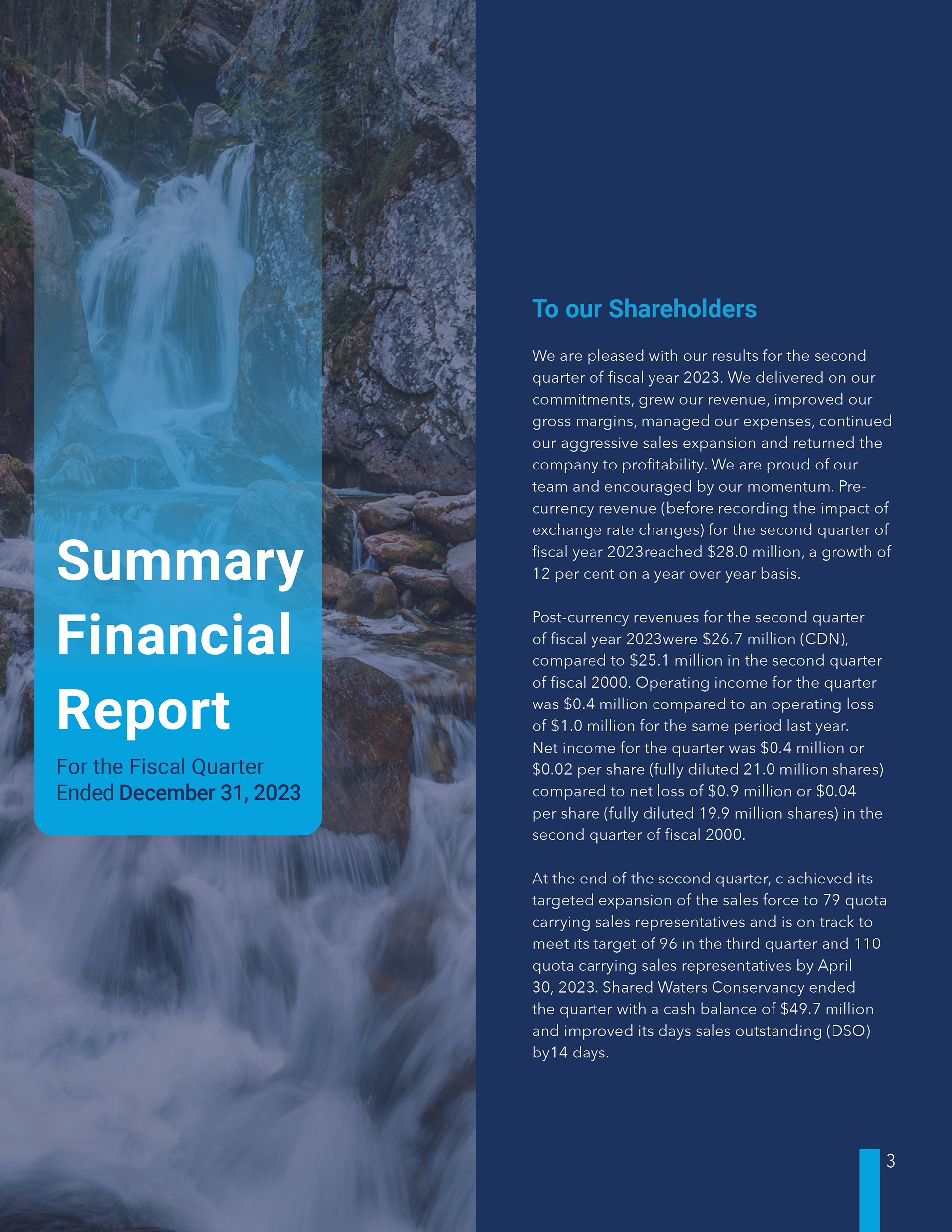 Shared Waters quarterly report