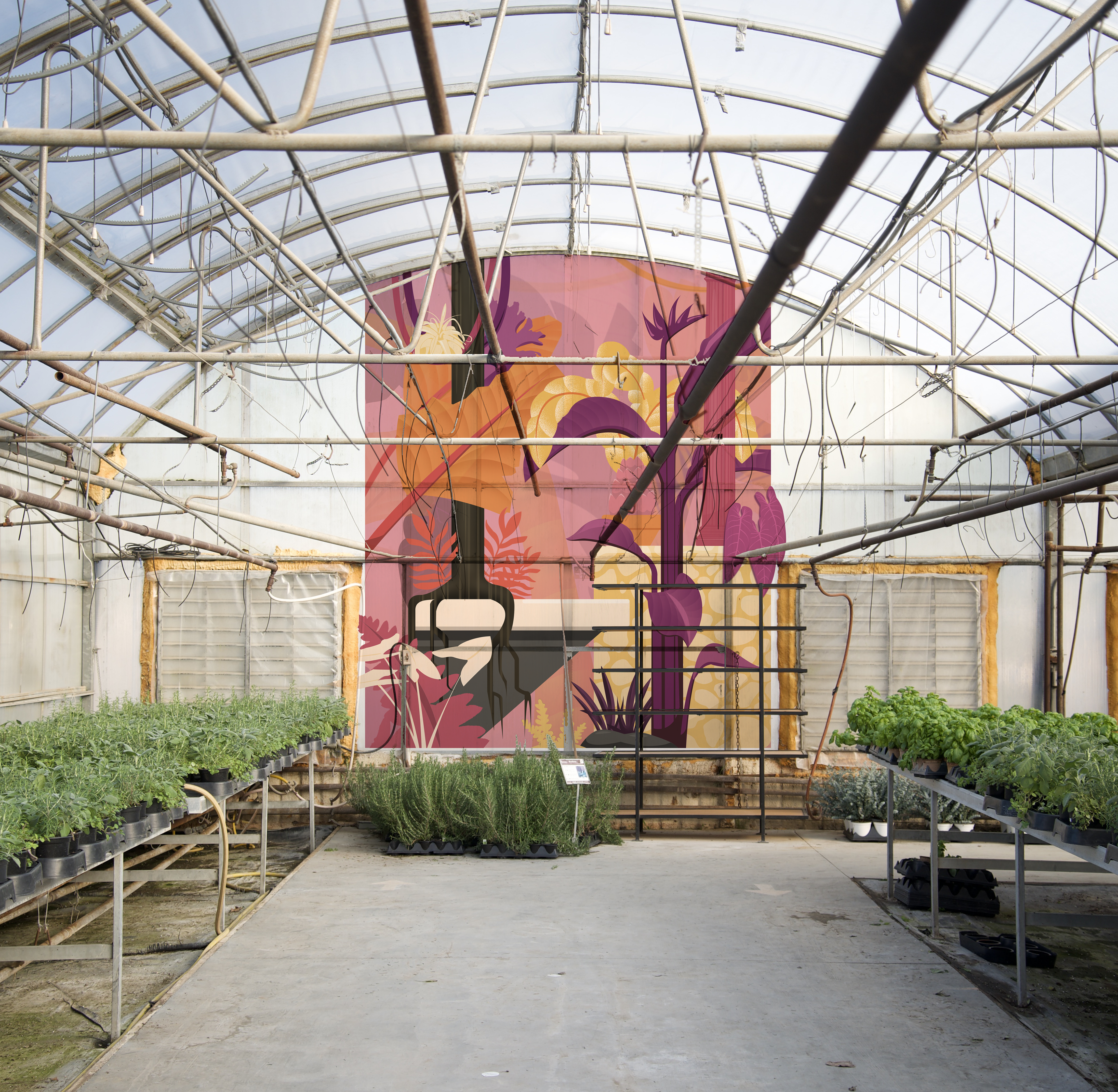 Mural Mockup in greenhouse