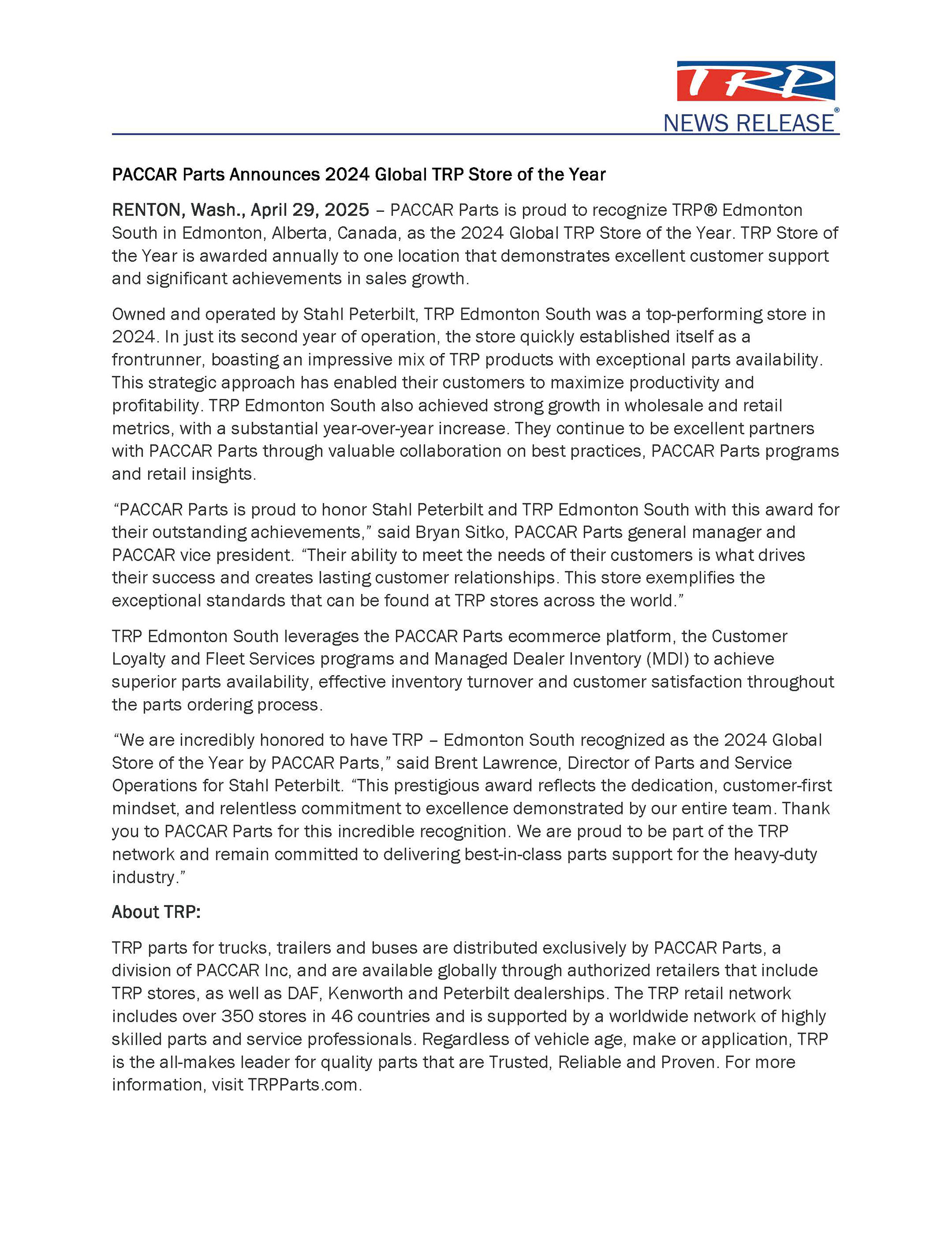 PRESS RELEASE