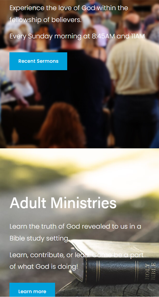 "ministries page" mobile view