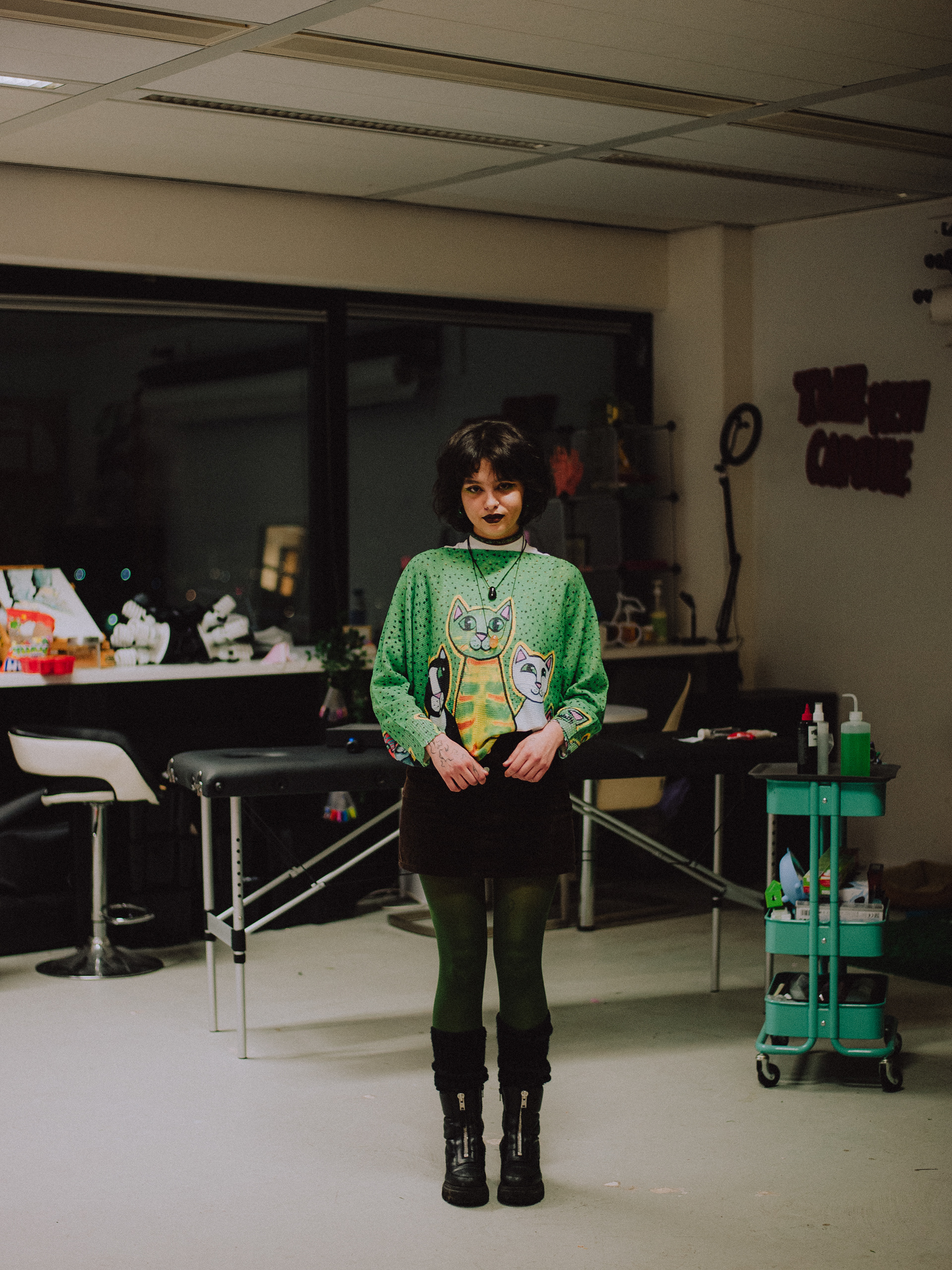 Selin in her shared makeshift studio. Rotterdam, 2023.