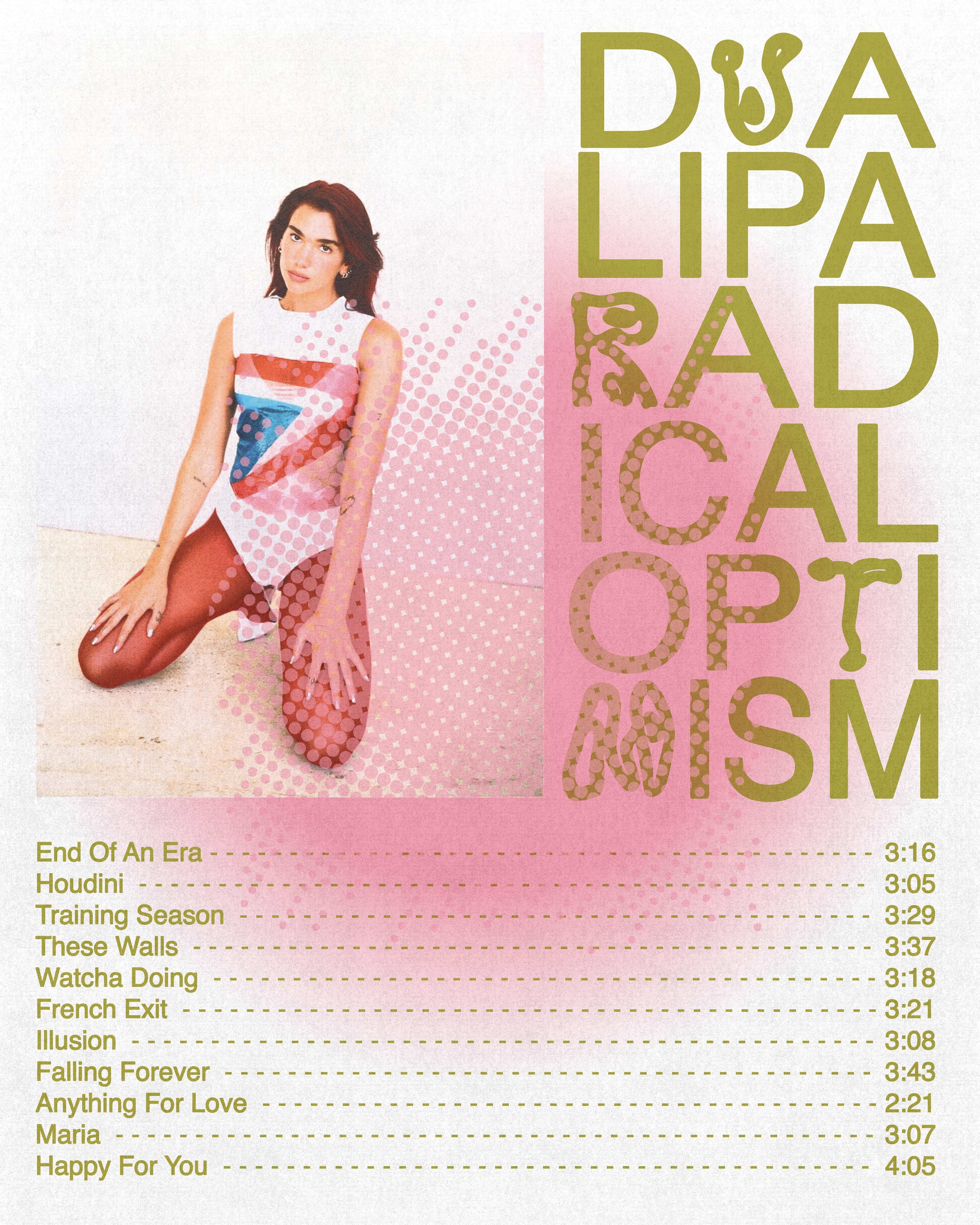 cartaz (não oficial) para o disco Radical Optimism de Dua Lipa.
