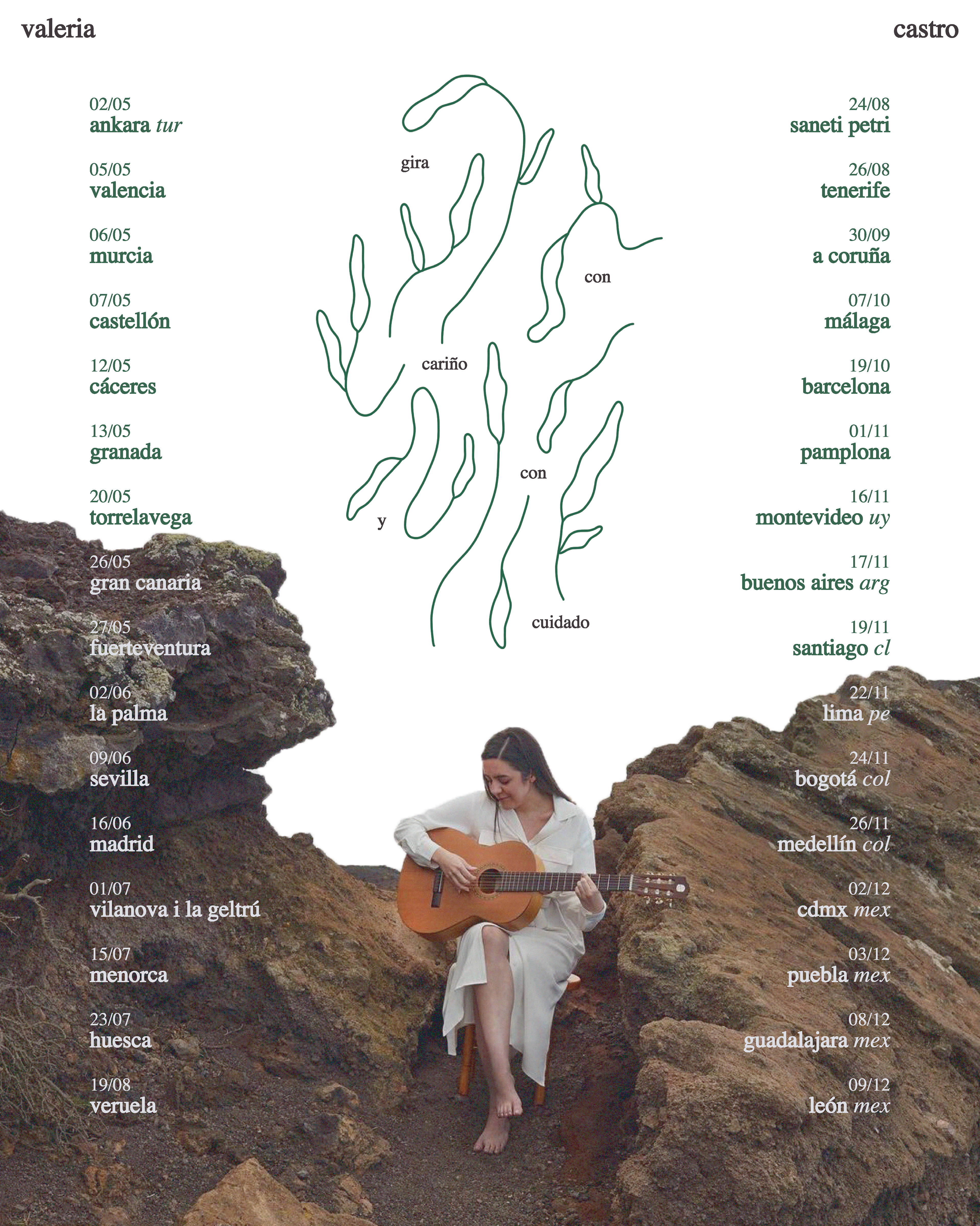 cartaz (não oficial) da tour 'gira con cariño y con cuidado' de Valeria Castro.