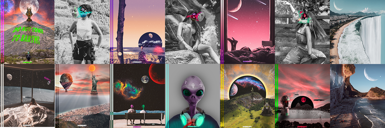 Banner with different surrealist arts