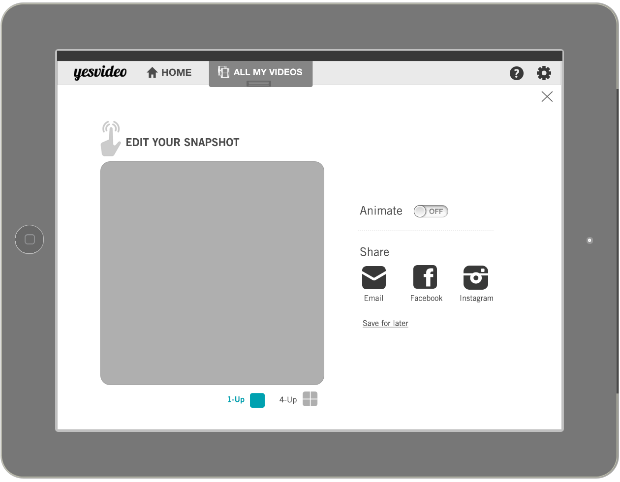 Wireframe of 1-up Snapshot editing feature.