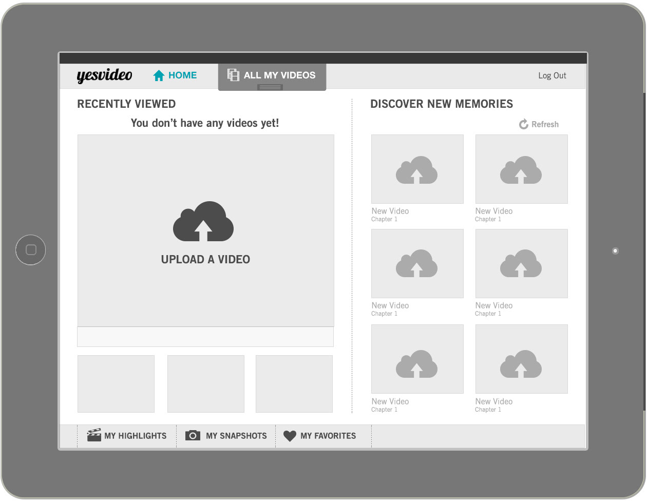 First time user experience wireframe.