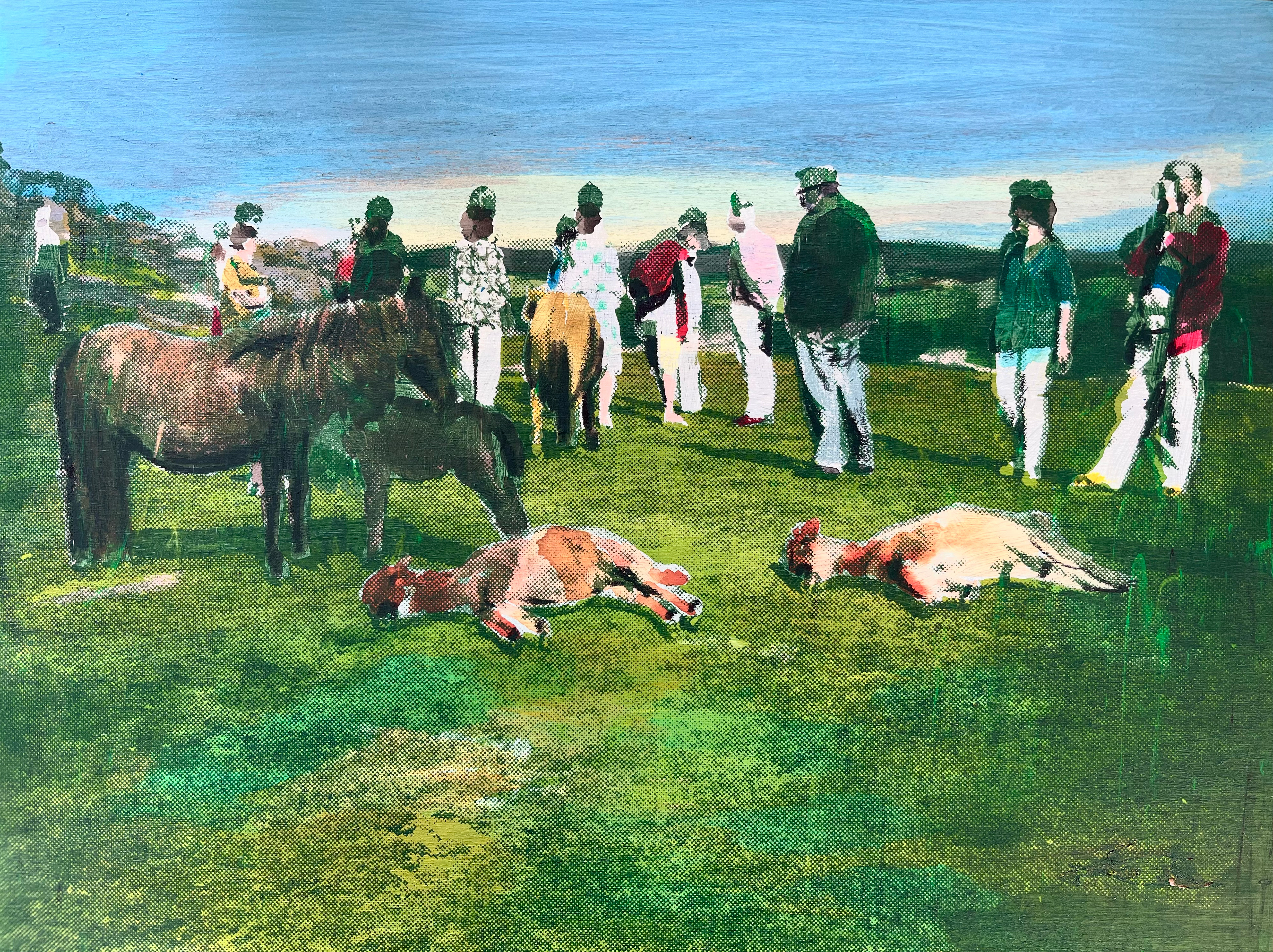 And if I had a pony I ride him on my boat  -  Acryl, potlood en zeefdruk op hout  -  30 x 40 cm  -  2026