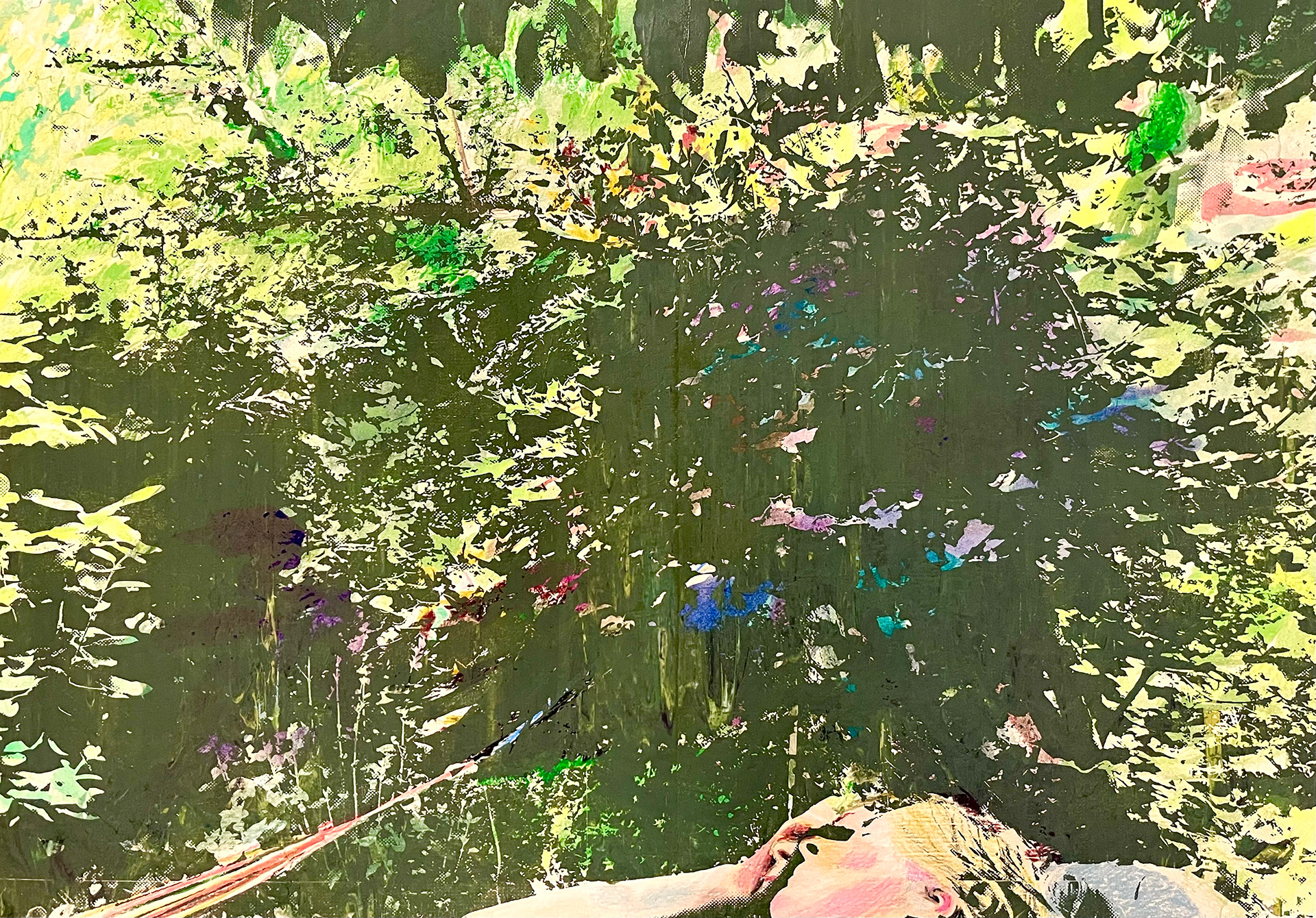 Ligstoel  -  kleurpotlood, aquarel en zeefdruk op hout  -  40,5 x 58,5 cm   -   2026  