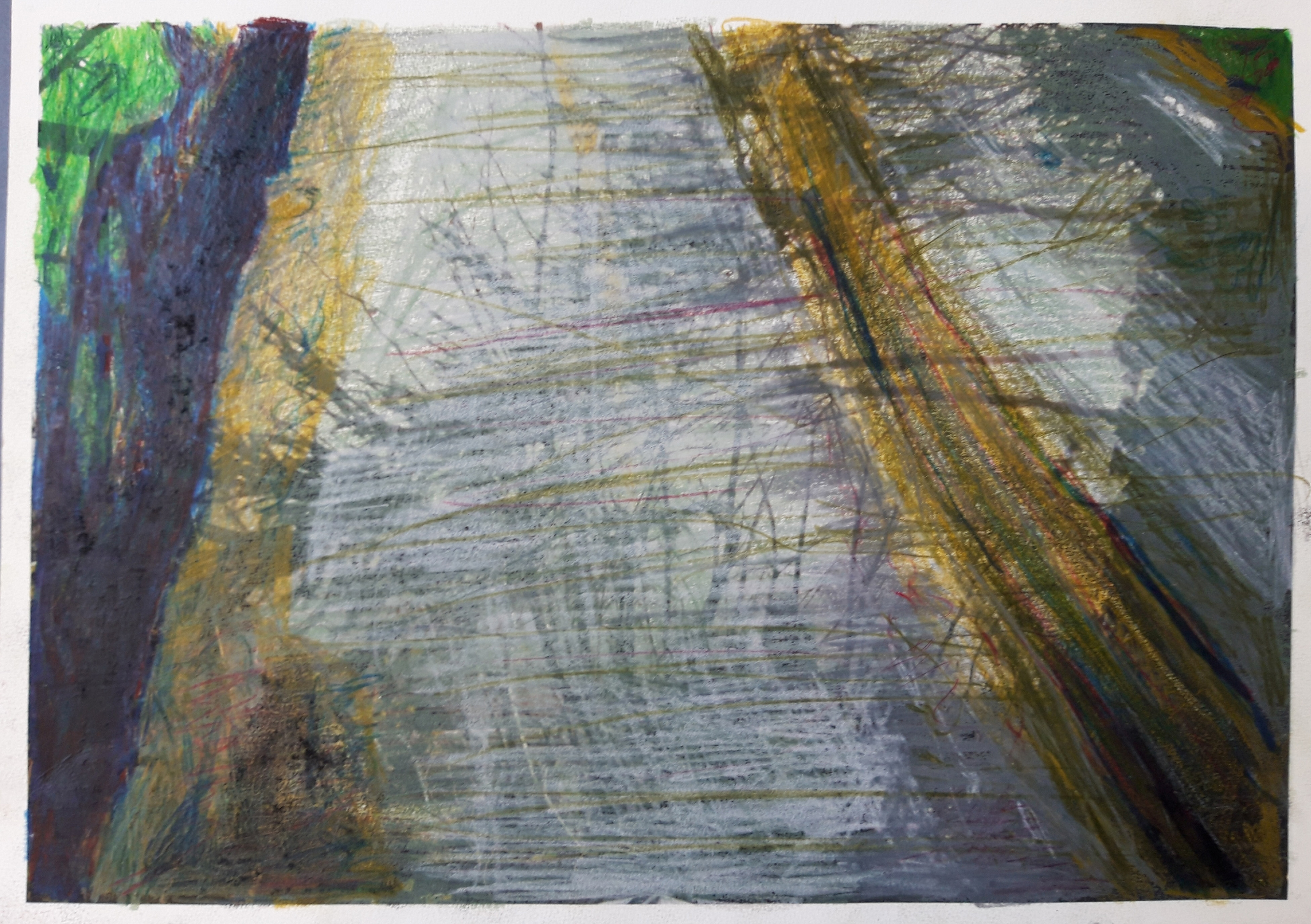 Landweg - potlood over fototransfer op hout. - 2020