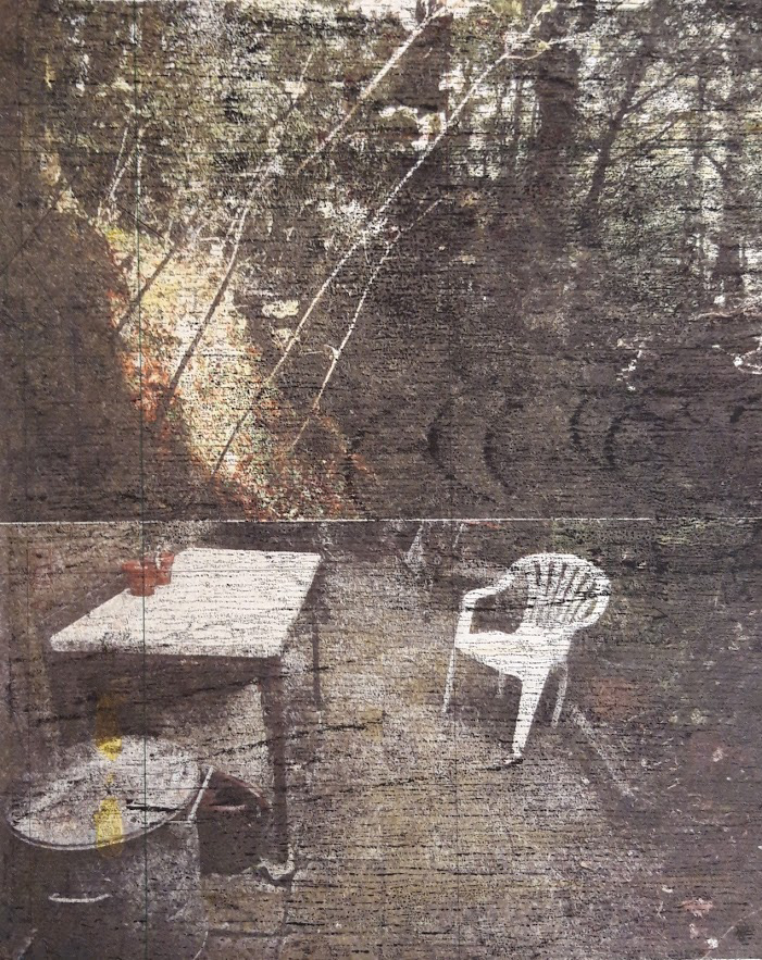 Binnenplaats - monoprint en fototransfer op papier 2020