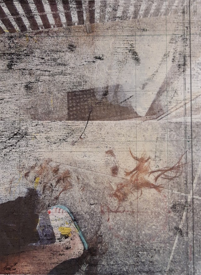 Balkon - monoprint en fototransfer op papier 2020